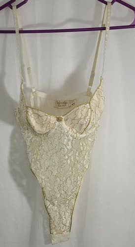 Victorias Secret Gold Label Vintage Sexy Lingerie Bodysuit Gold Ivory Medium - Thumbnail 2