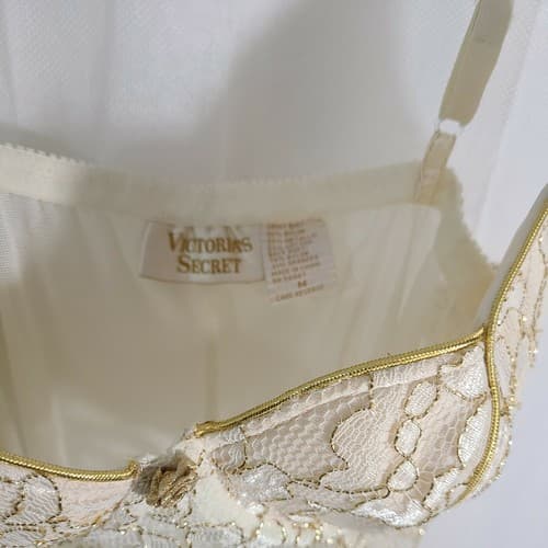 Victorias Secret Gold Label Vintage Sexy Lingerie Bodysuit Gold Ivory Medium - Thumbnail 3