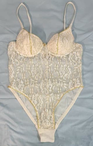 Victorias Secret Gold Label Vintage Sexy Lingerie Bodysuit Gold Ivory Medium - Thumbnail 10