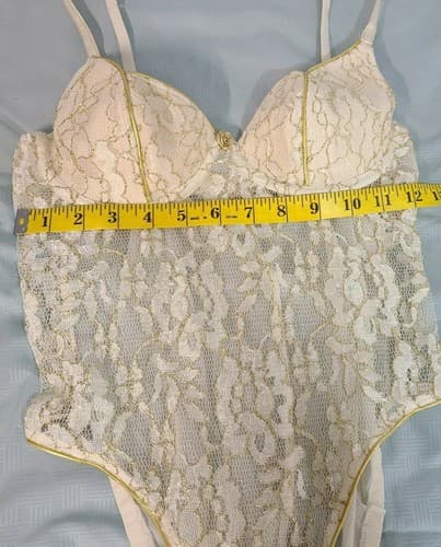 Victorias Secret Gold Label Vintage Sexy Lingerie Bodysuit Gold Ivory Medium - Thumbnail 8