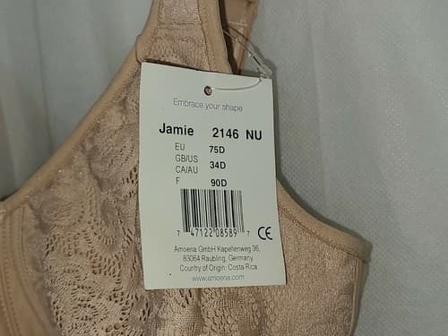 Amoena Mastectomy Bra 34D #2146 nude New Free Shipping - Thumbnail 4