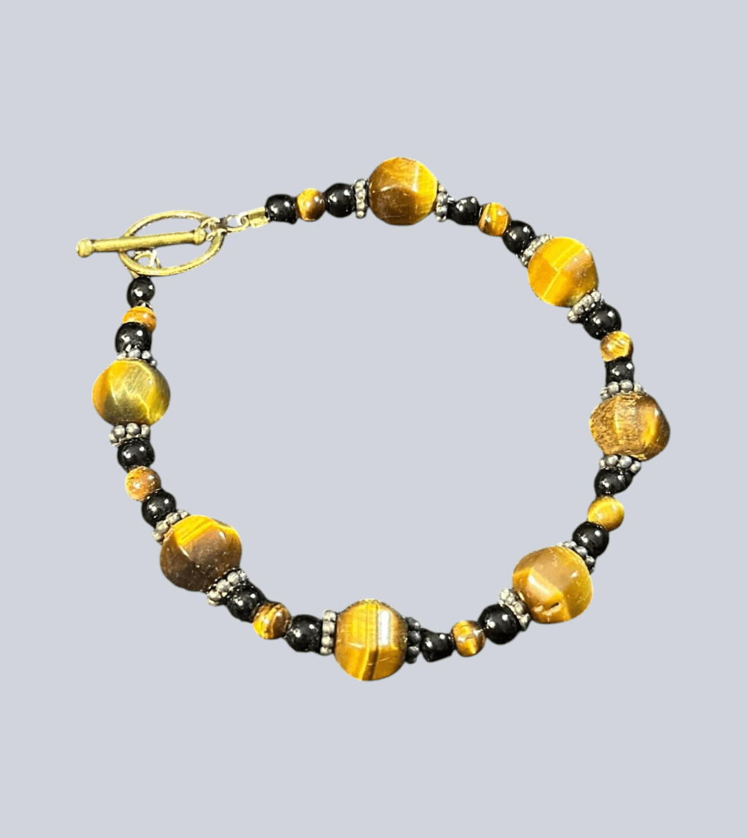Vintage Tiger Eye Glass Stone Goldtone Bracelet 7"