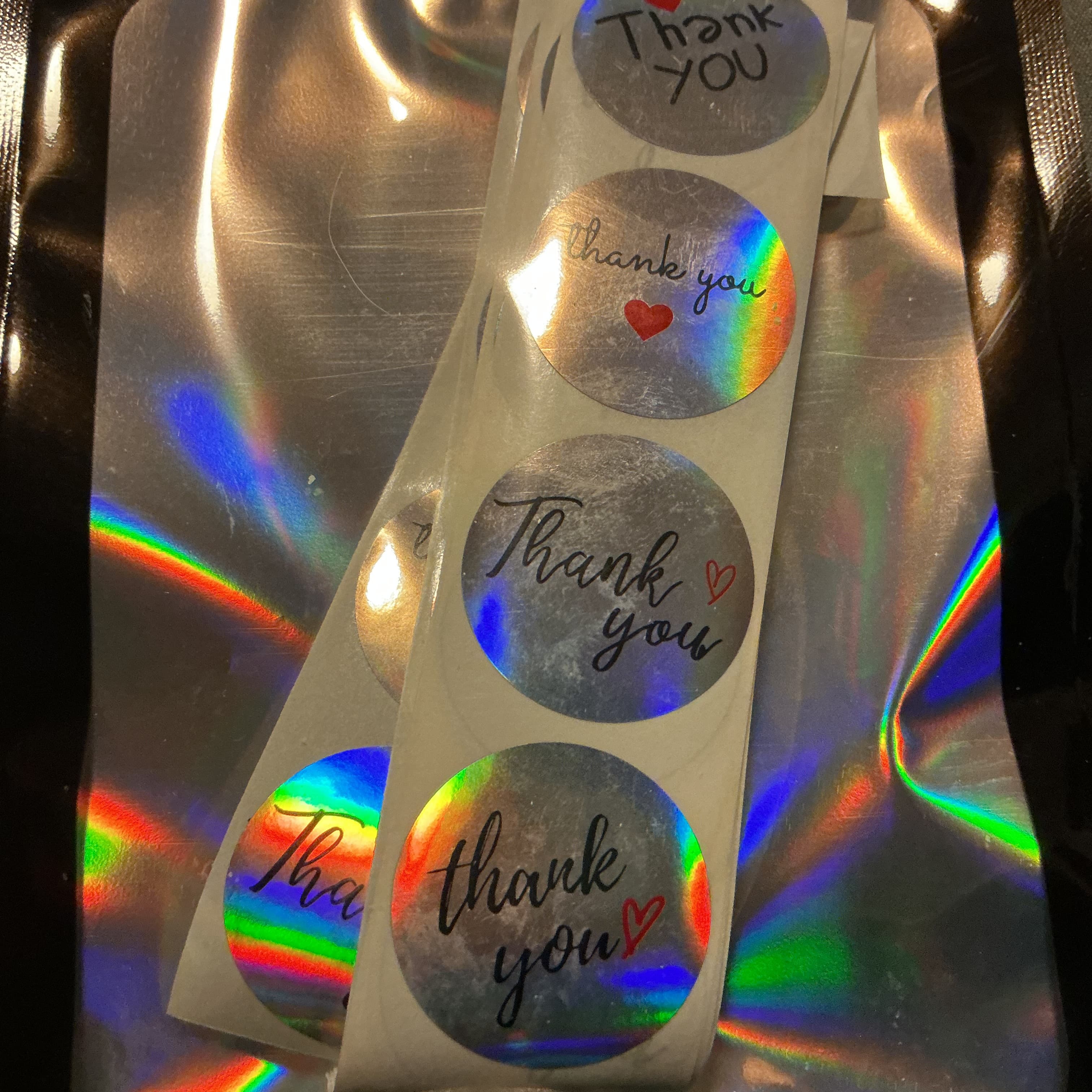 ★ 50 Holographic Silver Thank You Heart Stickers for Packaging - Thumbnail 2