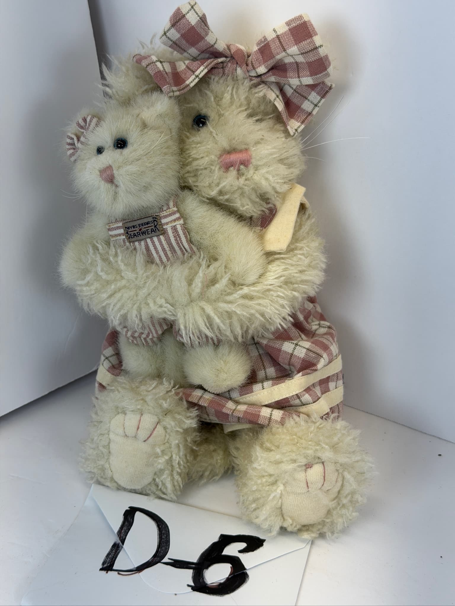 Vintage Boyds Bears Mother & Baby Plush Set Plaid Dress D-6