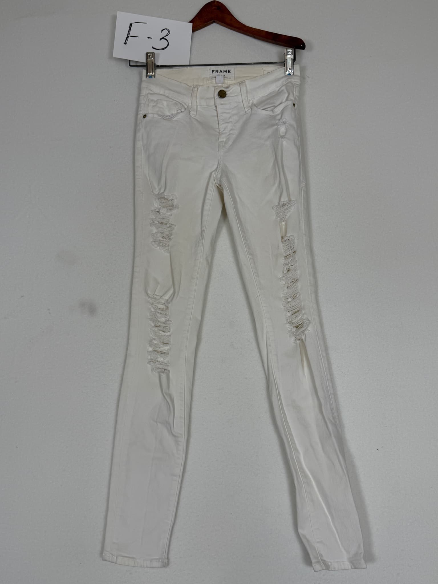 FRAME Le High Skinny Jeans White Distressed Ripped Size 25