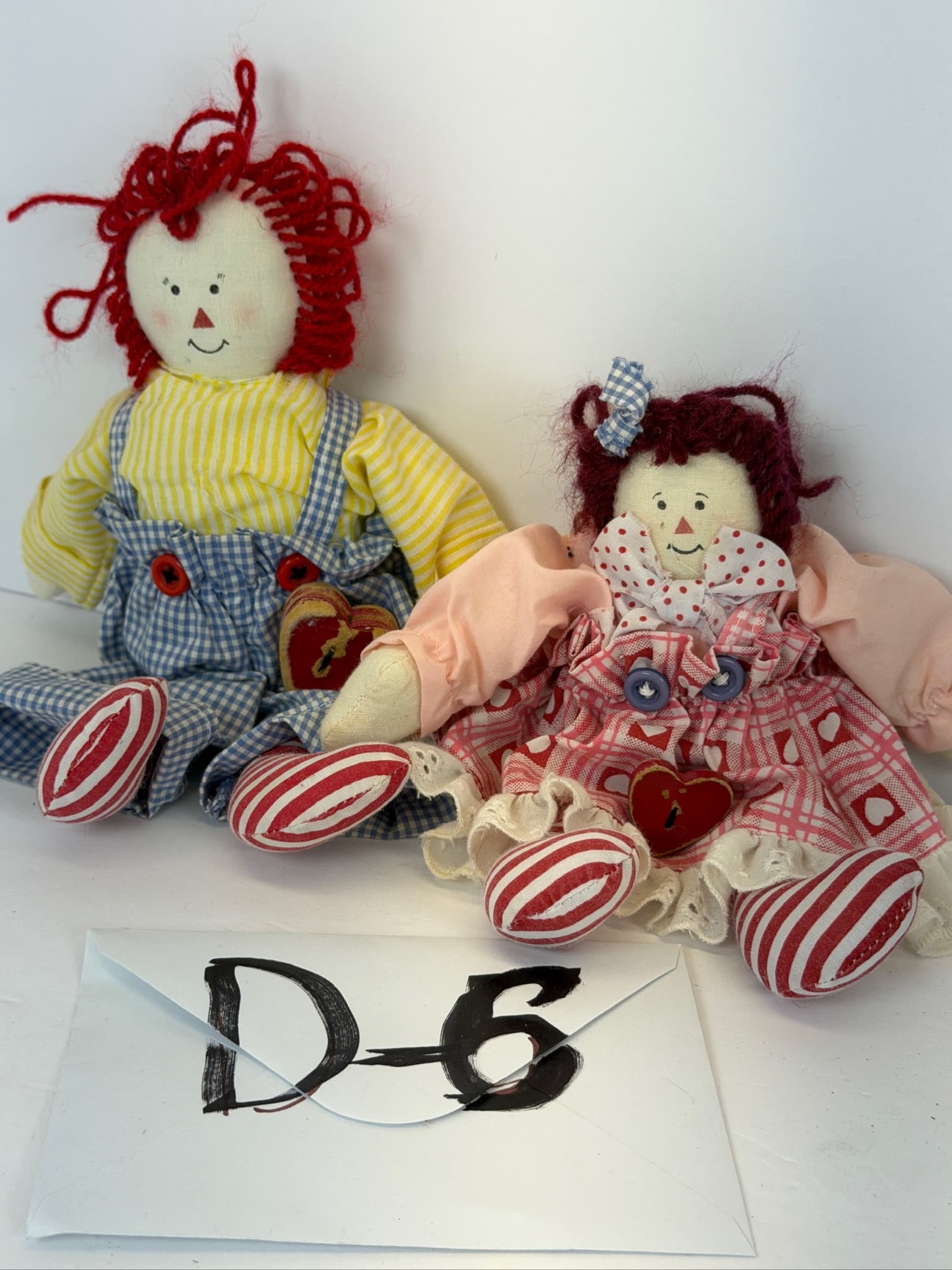 Set of 2 Vintage Style Raggedy Ann & Andy Cloth Dolls Storage Location D-6