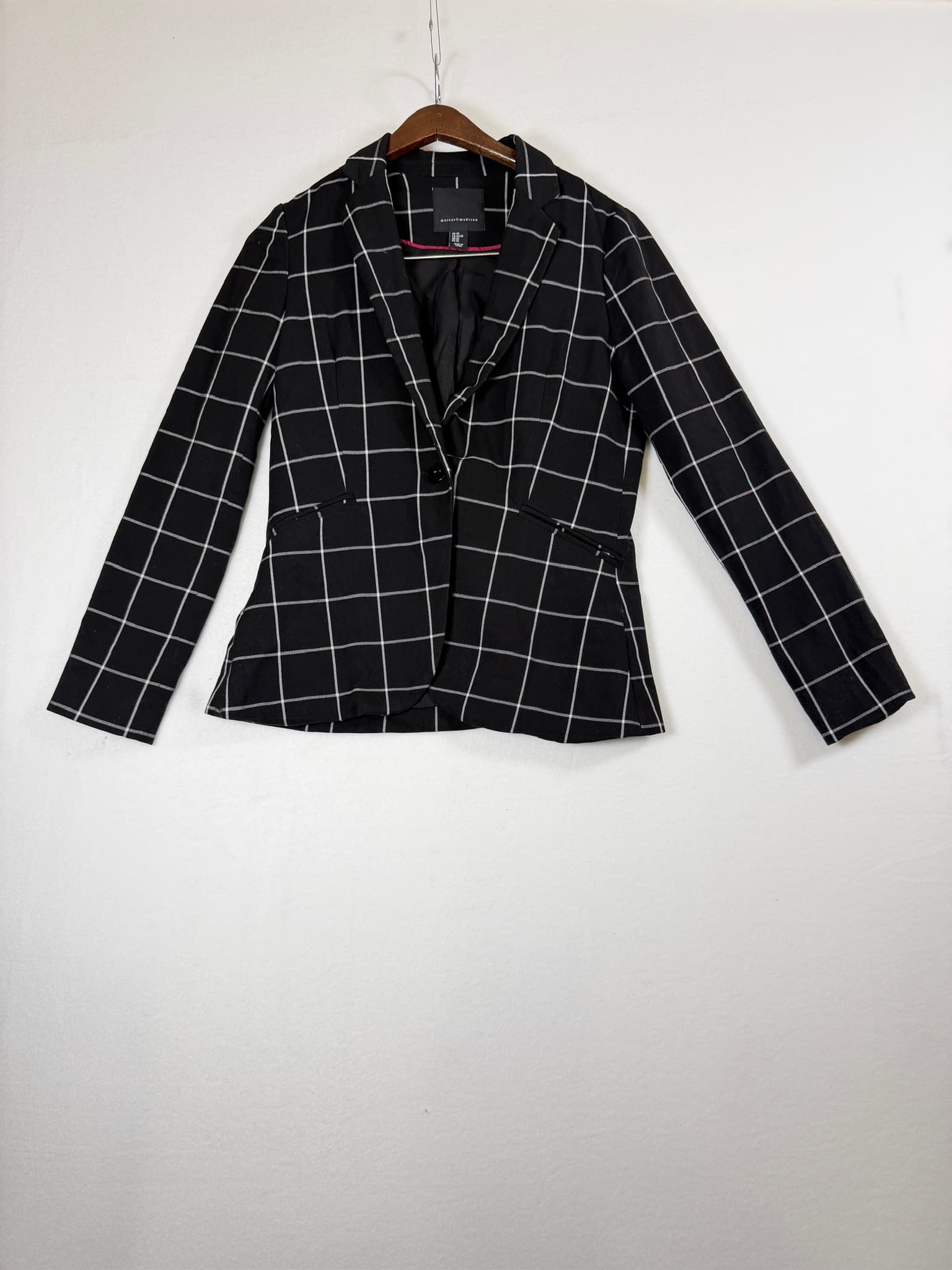 Mercer & Madison Women's Black Windowpane Plaid Blazer Jacket XS