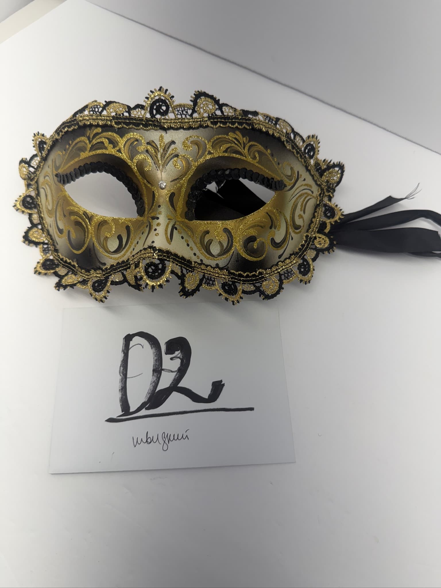 Original Venezia Hand Painted Masquerade Mask Venetian Lace Sequins Rhinestone