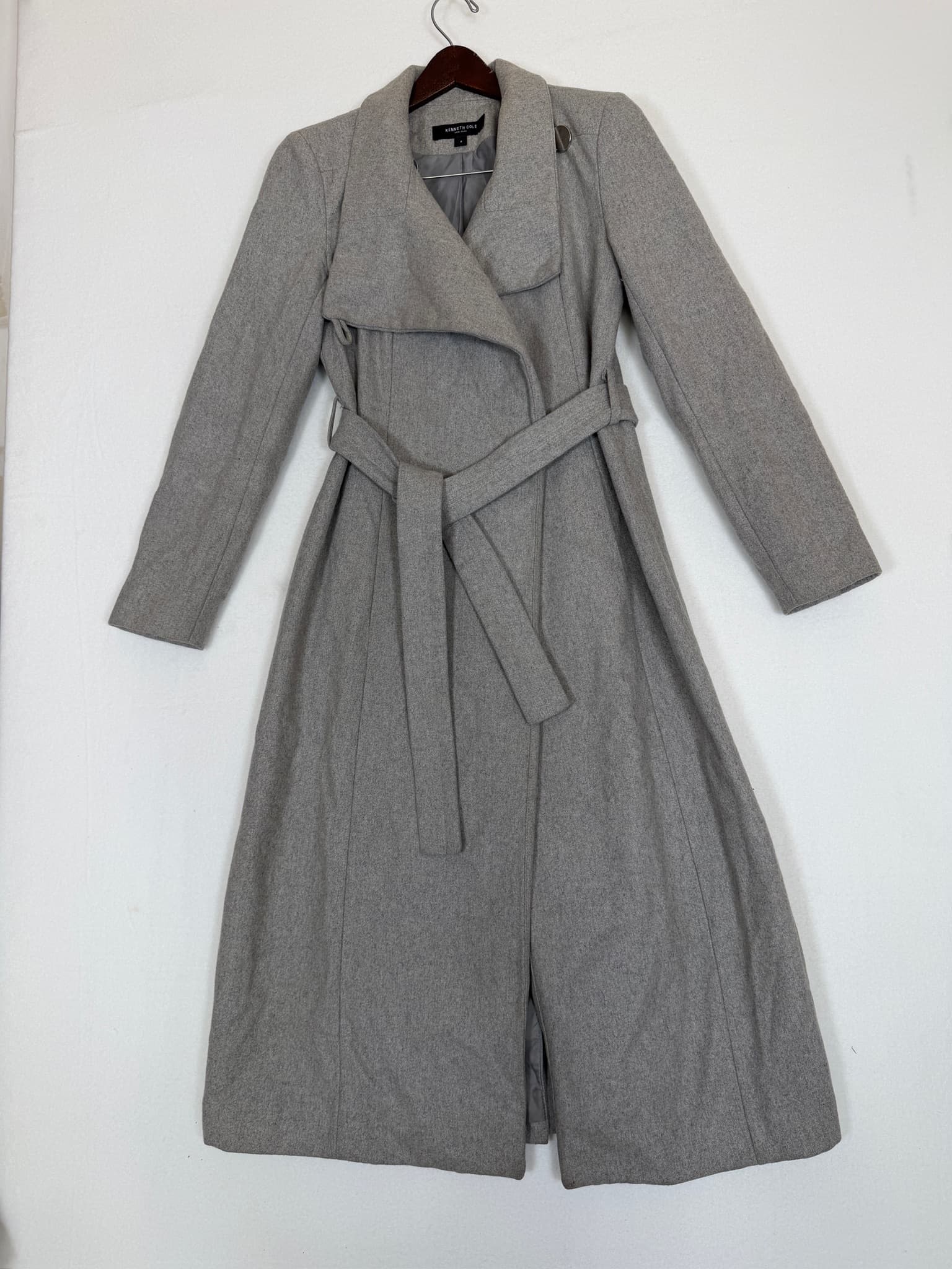 Kenneth Cole New York Women's Grey Belted Trench Coat Size 2 F3
