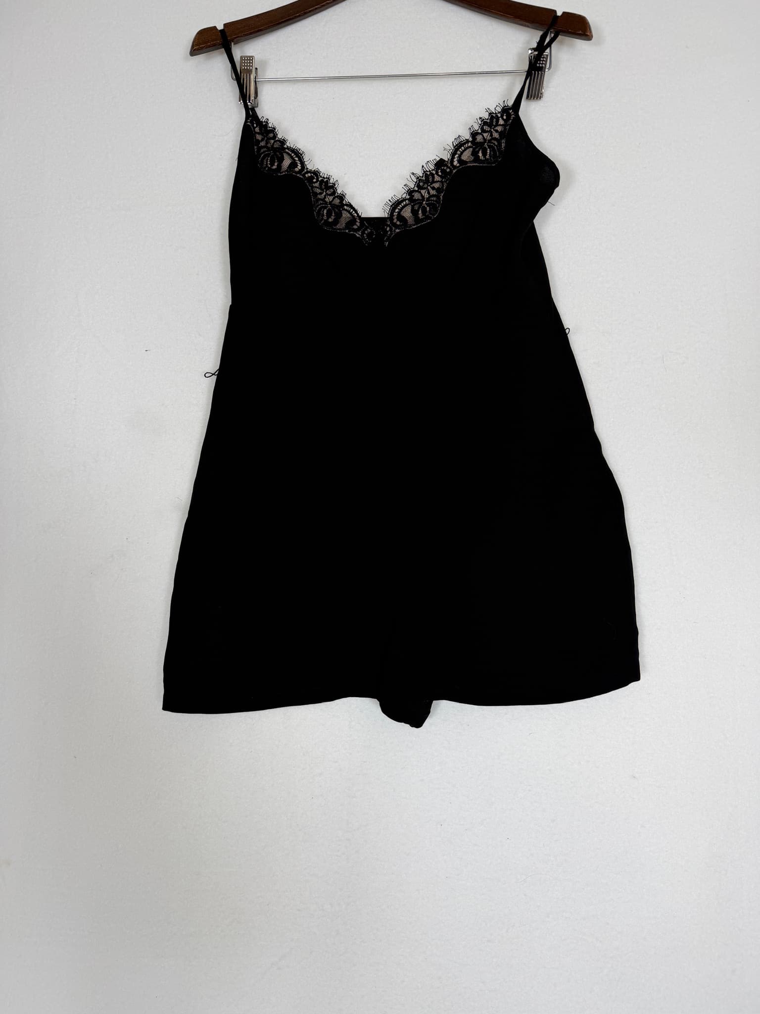 BCBGMAXAZRIA Black Lace Trim Romper Babydoll Lingerie SXX