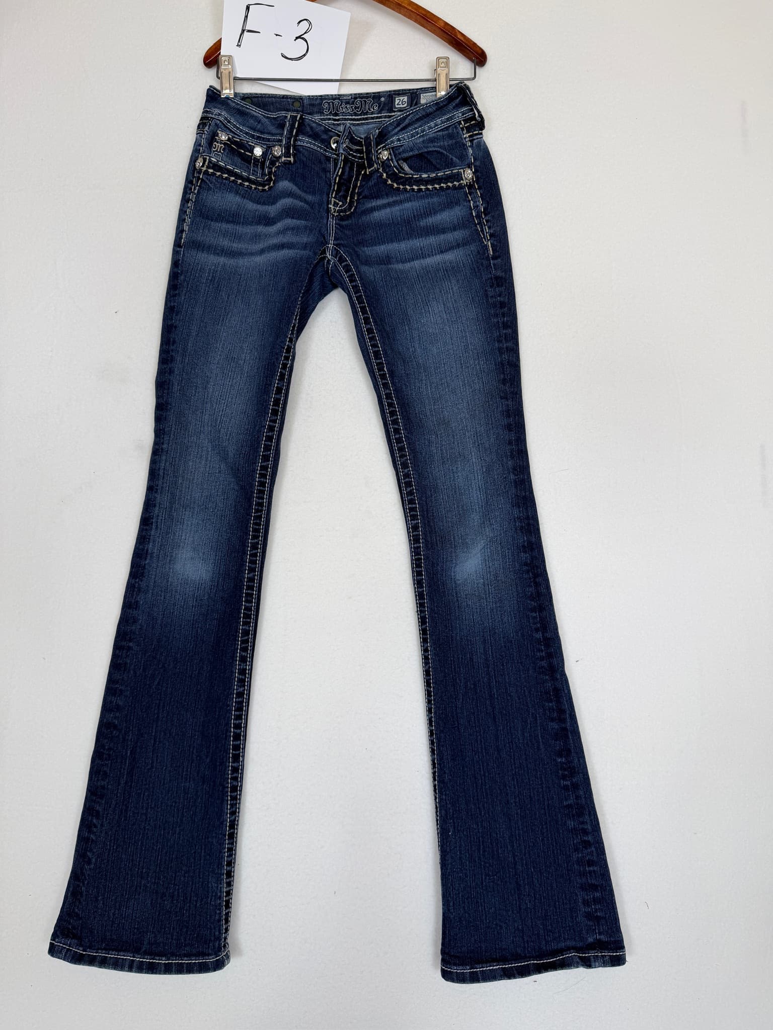 Miss Me Jeans Women's Size 26 Bootcut Embellished Pockets Stitching Dark Wash