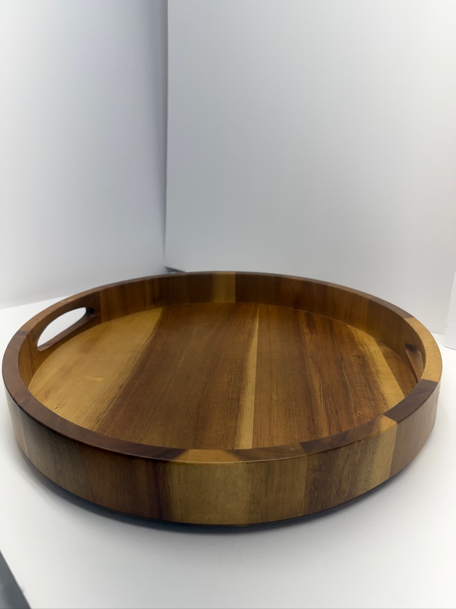 Project 62 Acacia Wood Round Serving Tray w/ Handles - 15 Inch Diameter