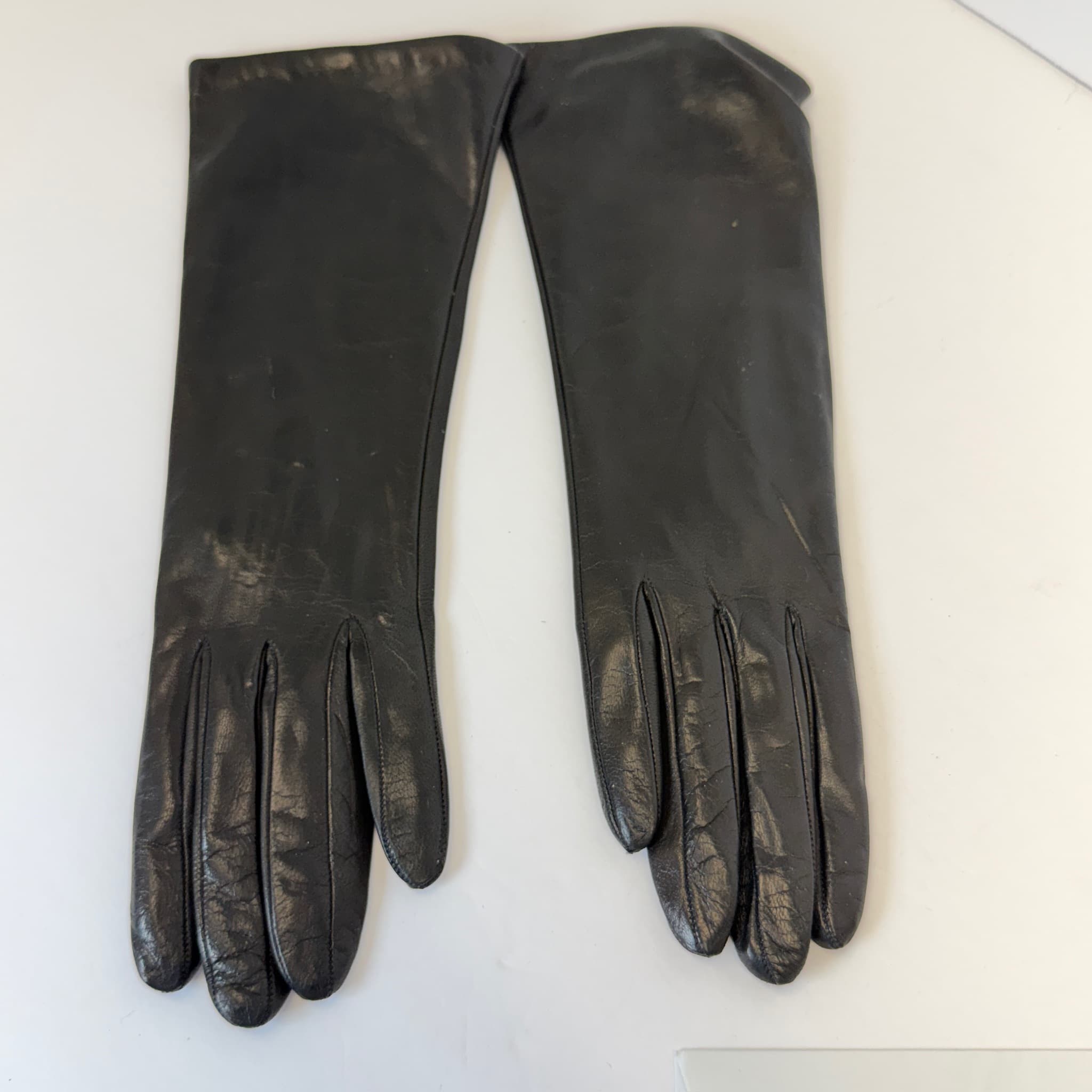 Harrods Black Leather Gloves 6 1/2 Cashmere Lining Made in Italy