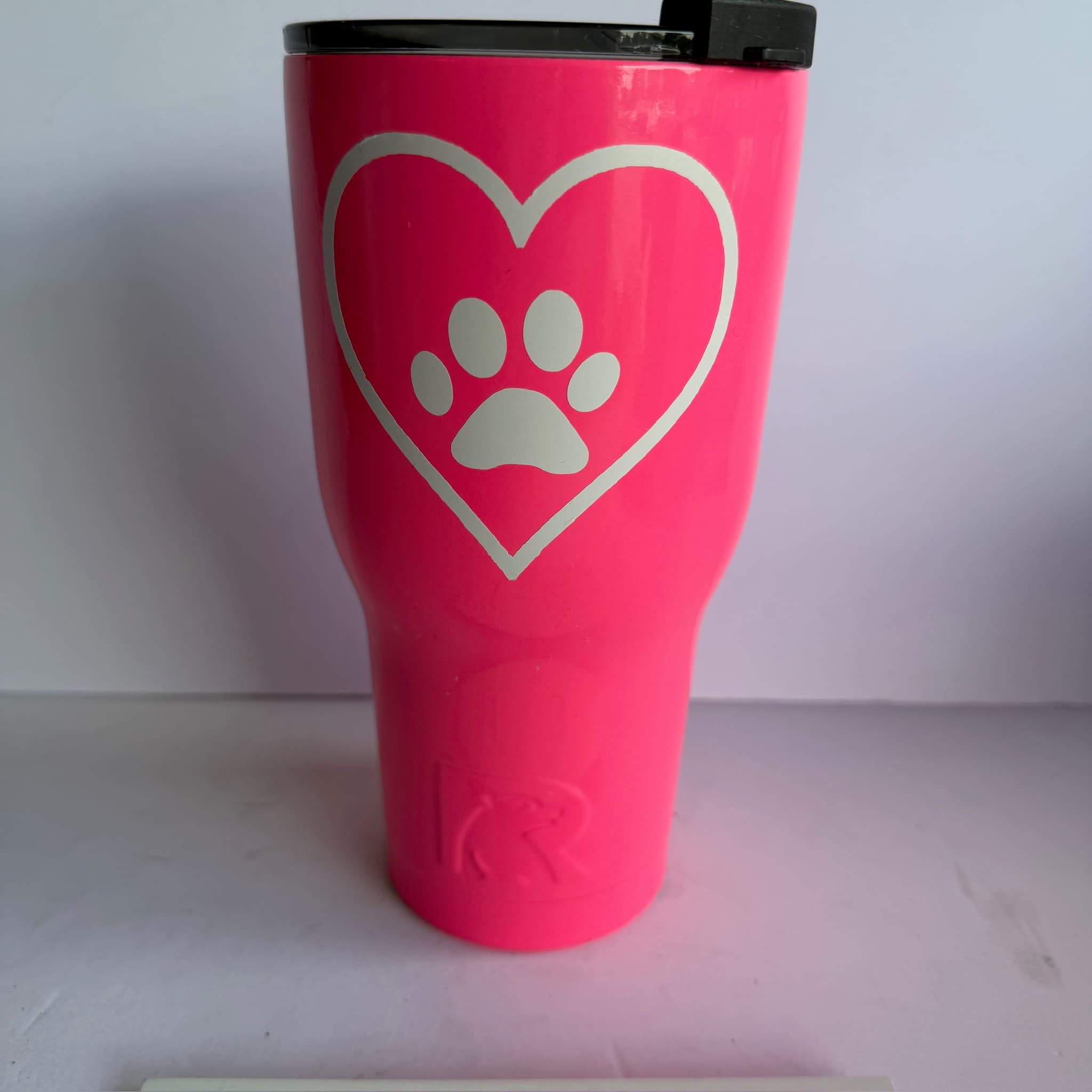 RTIC Tumbler 30oz Pink Paw Print Heart Insulated Stainless Steel Used