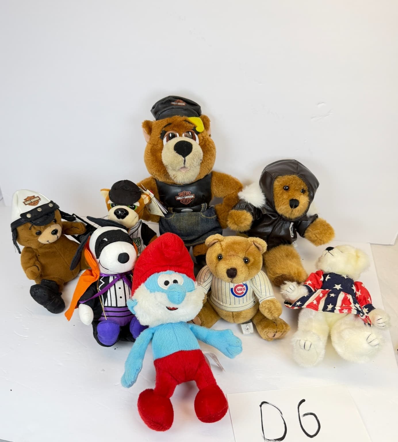 Lot of 8 Plush Toys Bears Smurf Dog Harley-Davidson Stuffed Animals