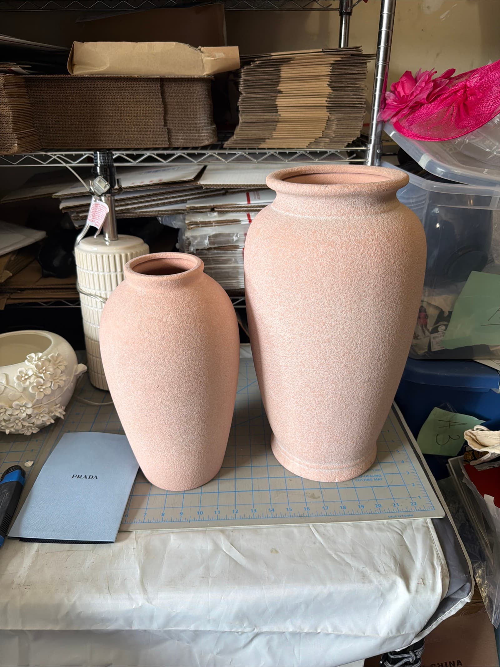 Set of 2 Textured Pink Vases - Decorative Home Decor