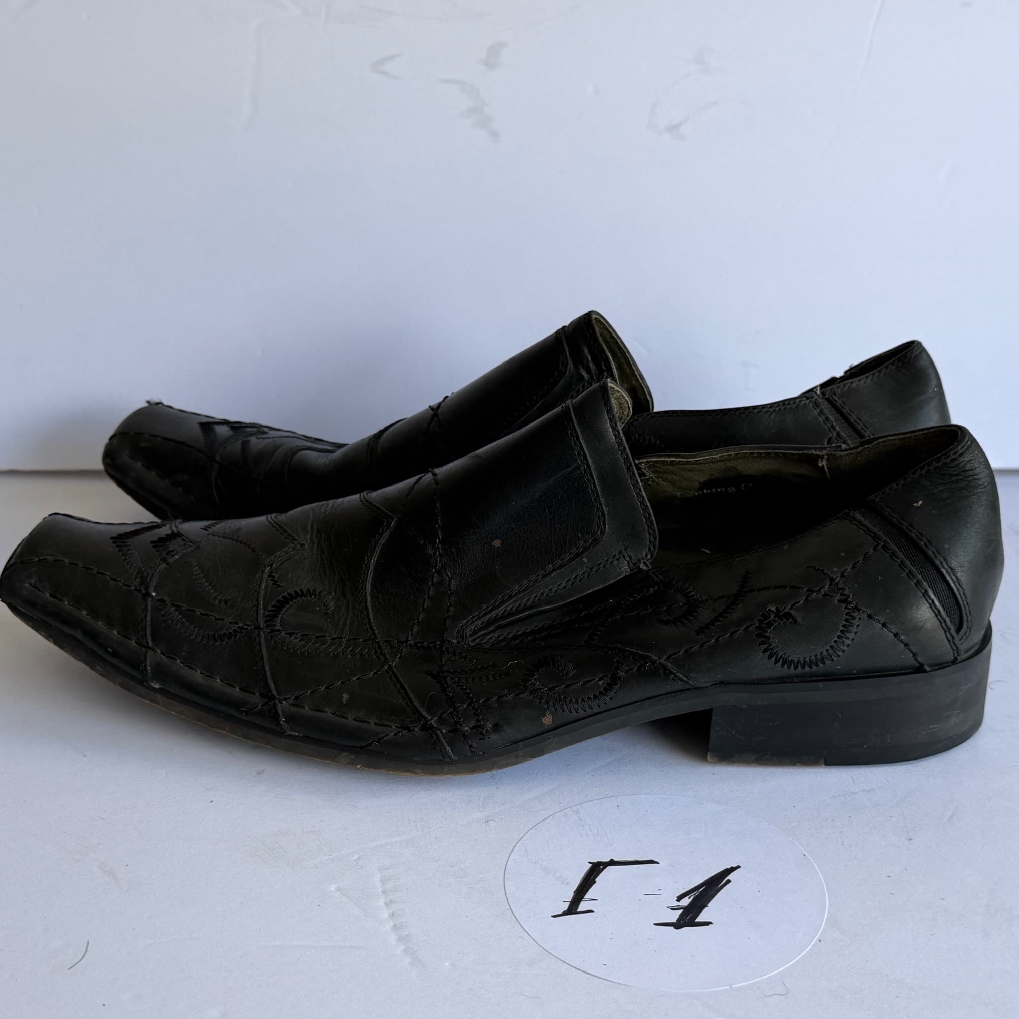 Soho Lab Men's Black Leather Slip-On Square Toe Dress Shoes Loafers US 8.5