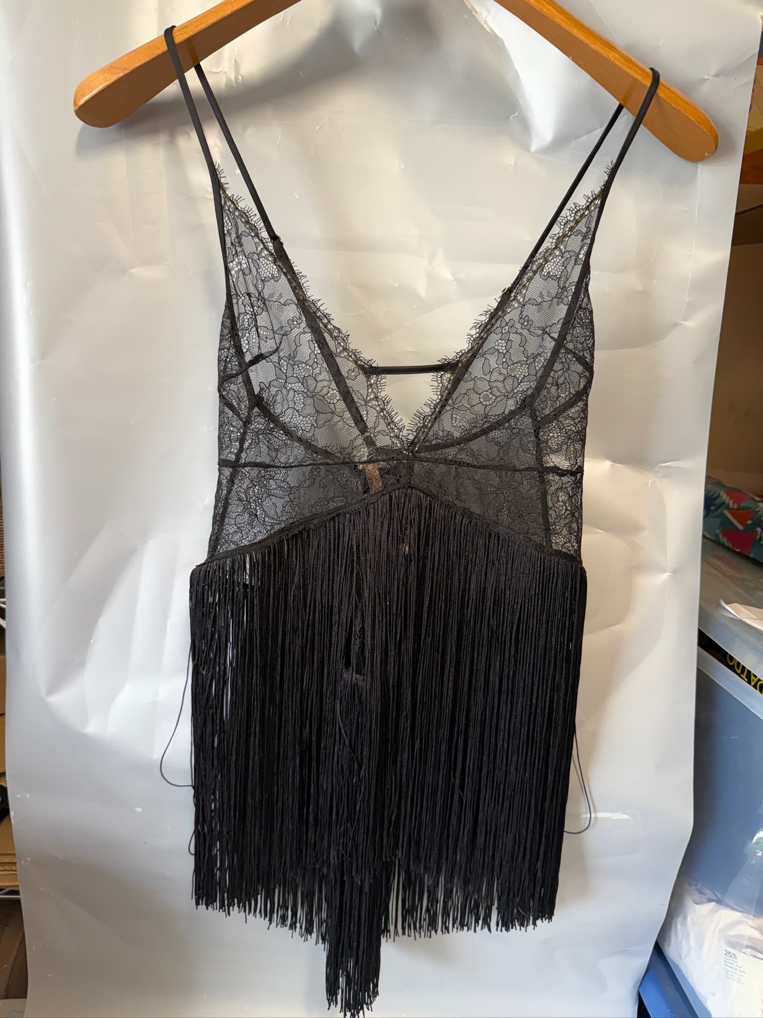 Victoria's Secret Black Lace Fringe Camisole Top Lingerie New w/ Tags XS