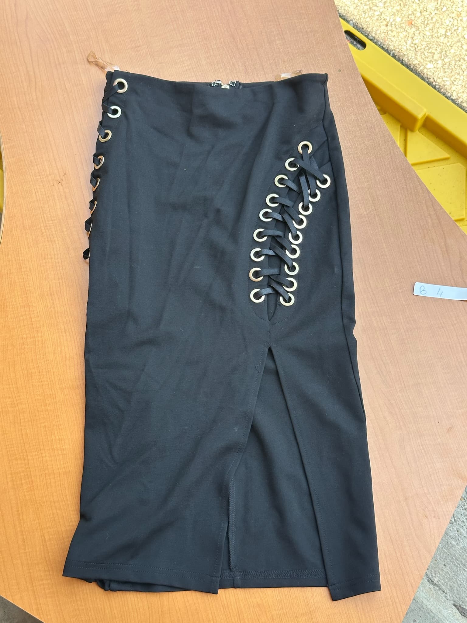 Hot & Delicious Black Lace-Up Pencil Skirt Side Slit Women's Size S