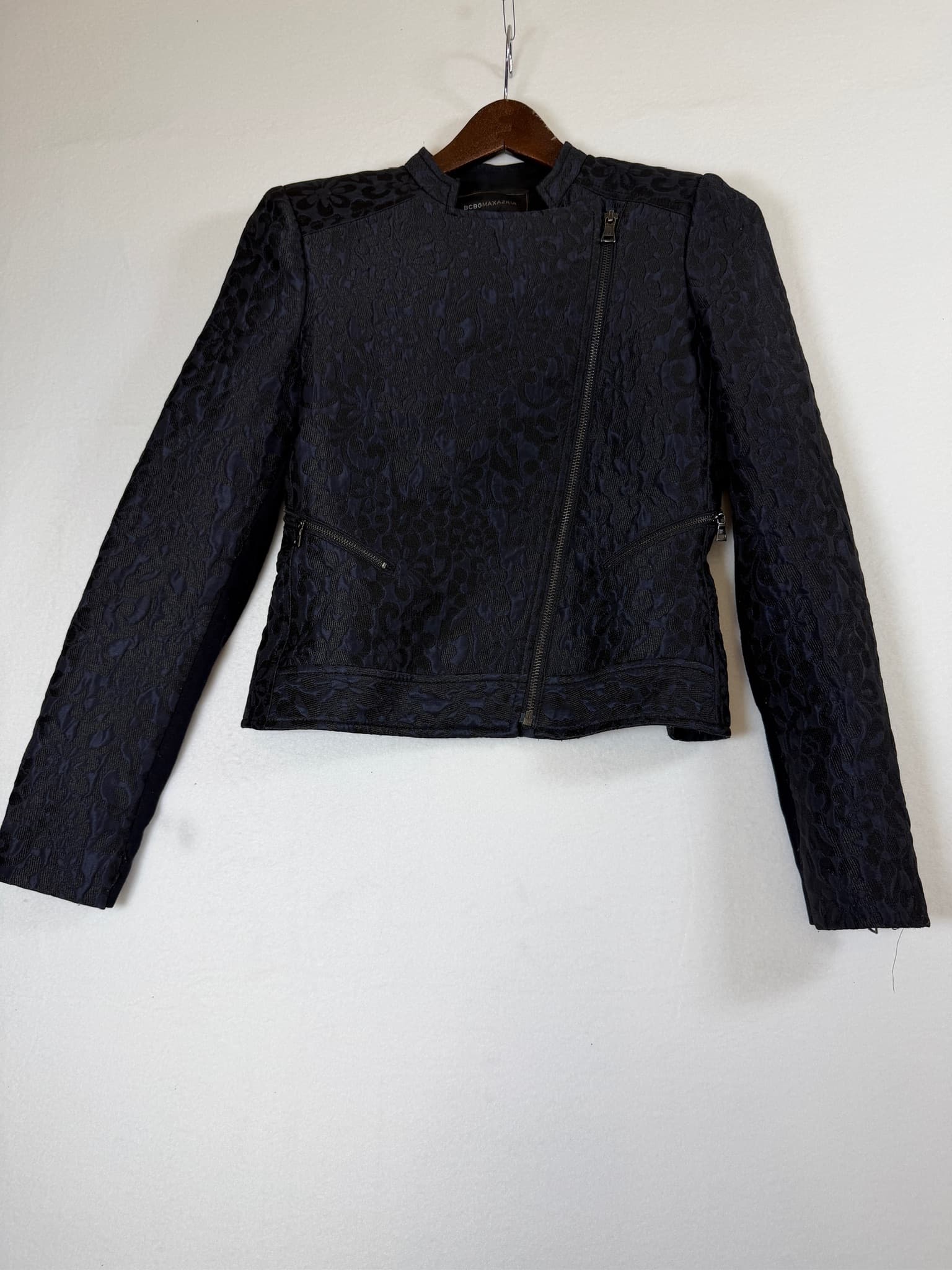 BCBGMAXAZRIA Women's Black Floral Textured Moto Jacket XXS