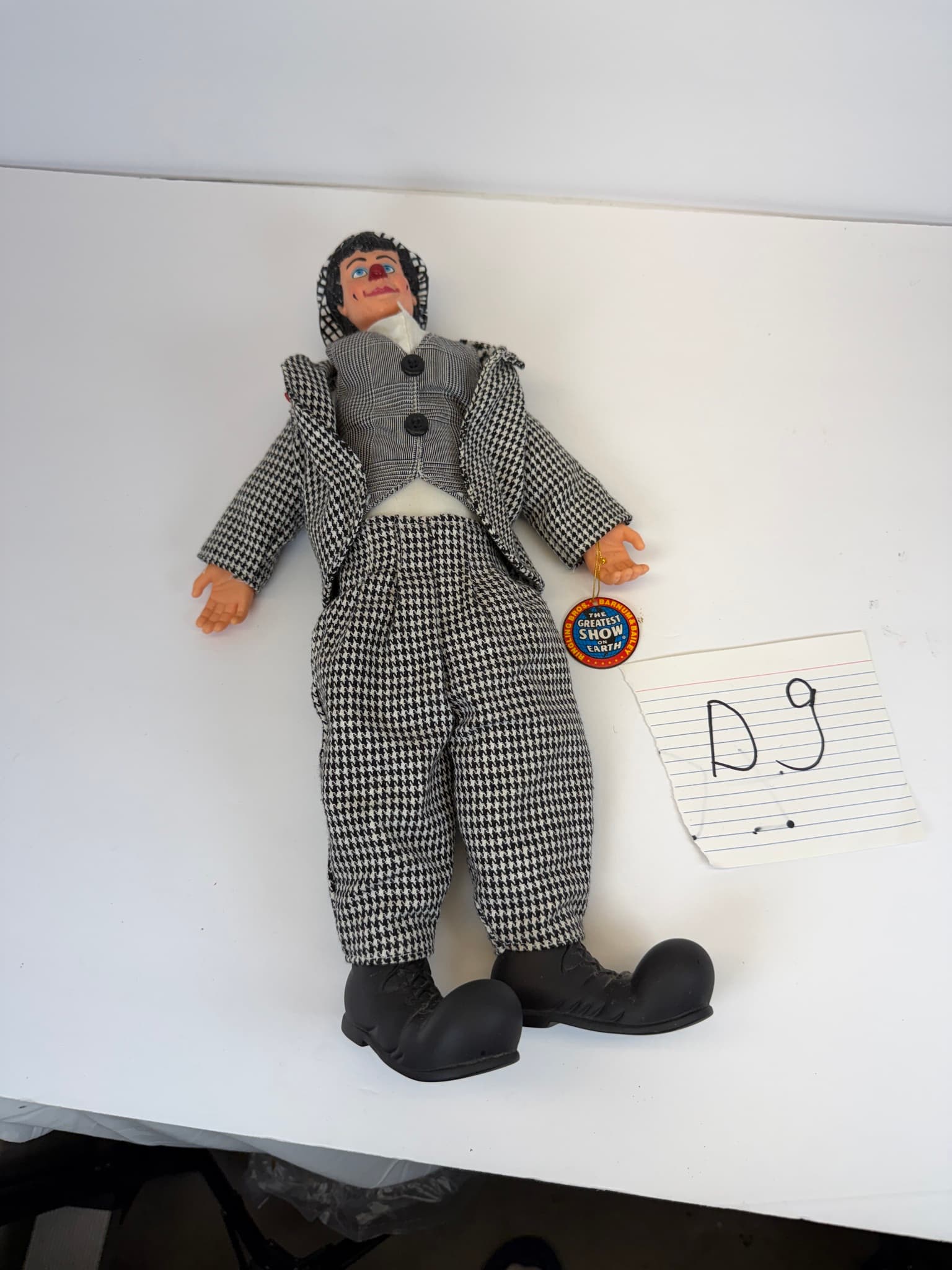 Vintage Ideal Barnum & Bailey Clown Doll Houndstooth Costume Ringling Bros. Tag