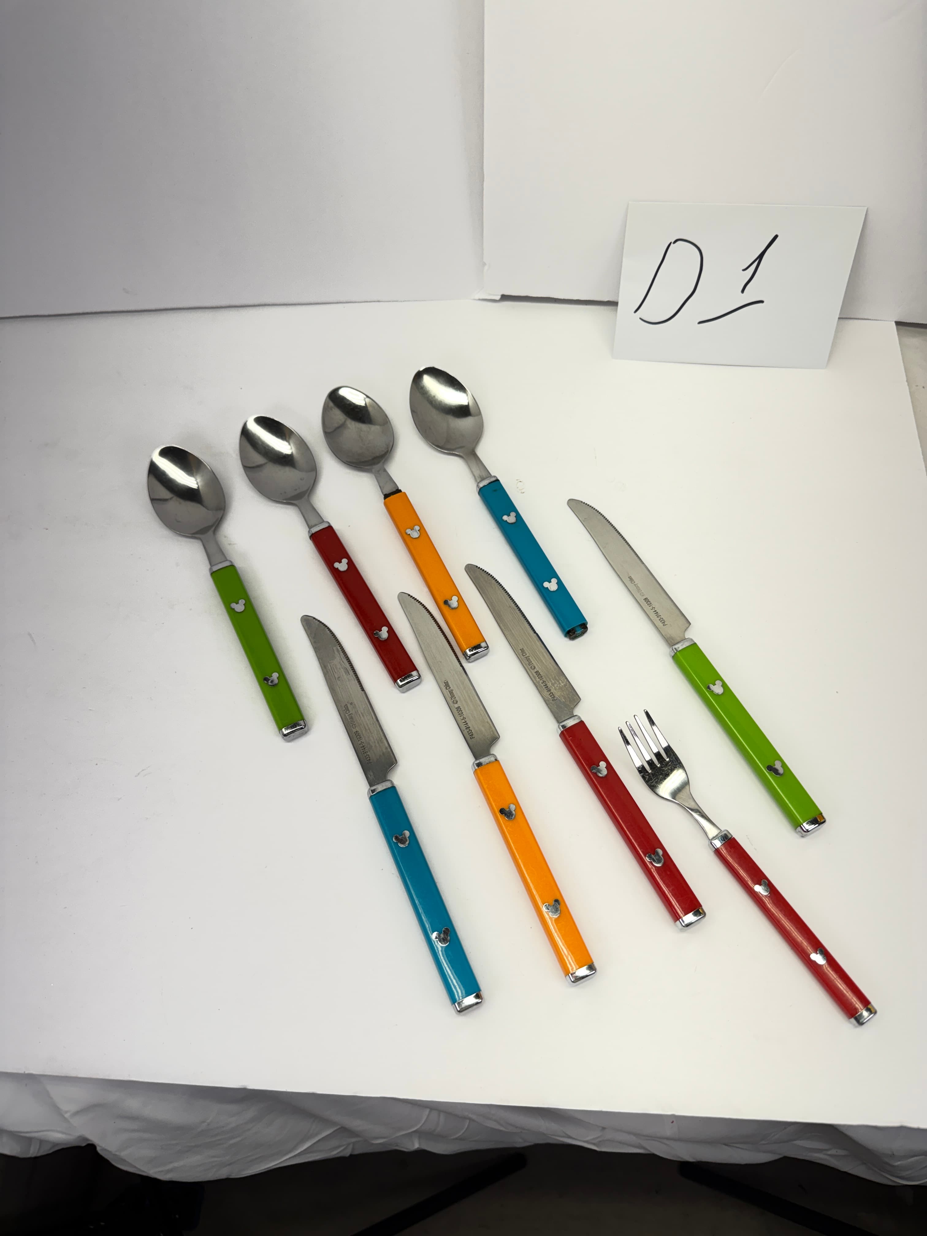Disney Mickey Mouse Utensil Set 9Spoons Knives Fork Colorful Handles Stainless