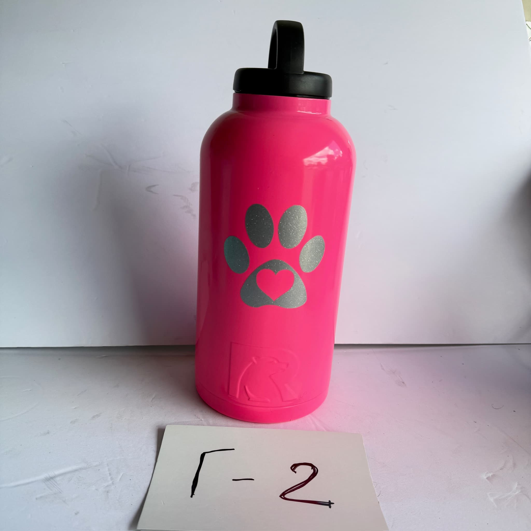 RTIC Pink Paw Print Water Bottle 32oz Insulated Stainless Steel Used