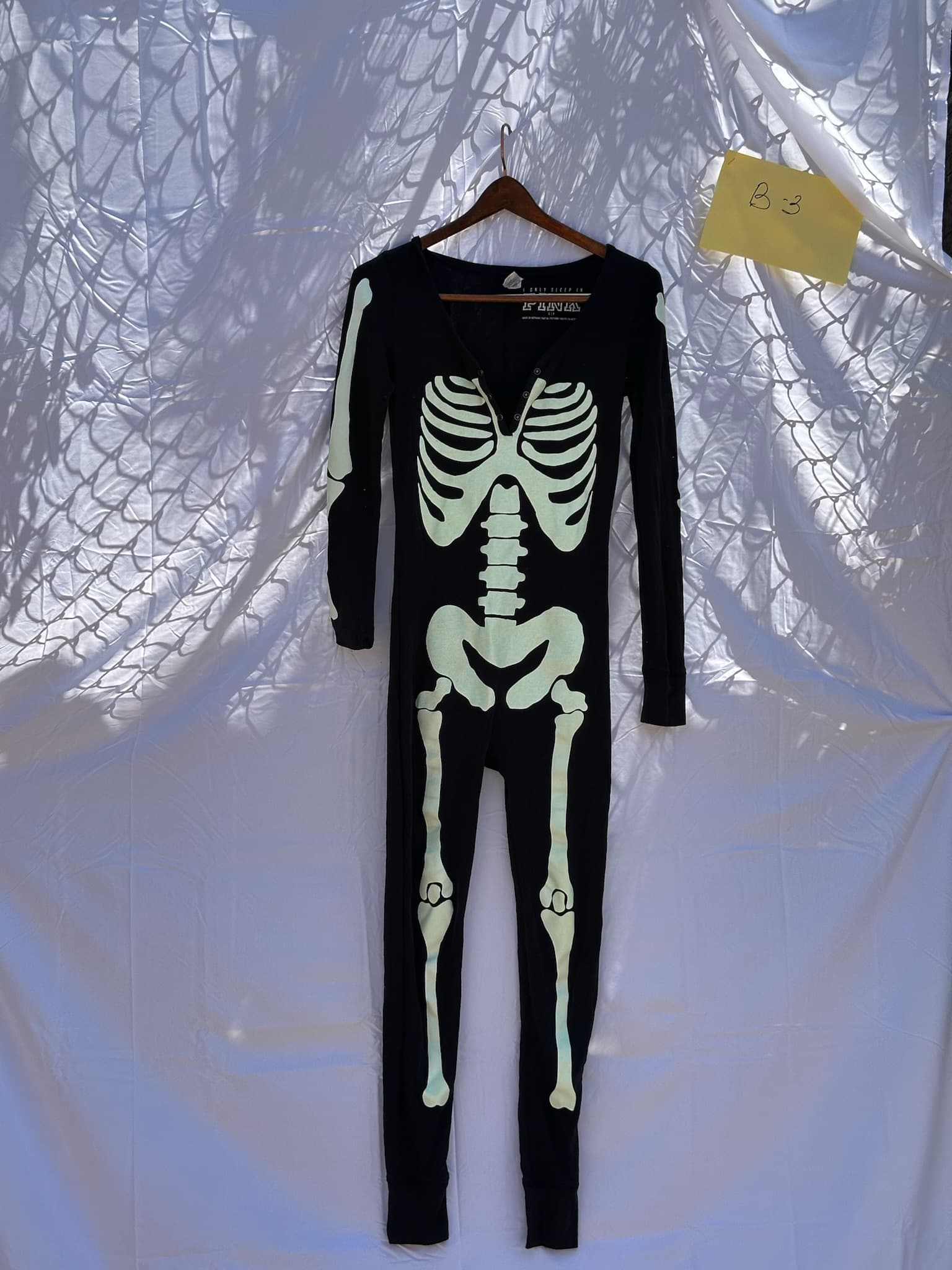 PINK Victoria's Secret Black Skeleton Glow-in-the-Dark Sleepsuit Jumpsuit S/P