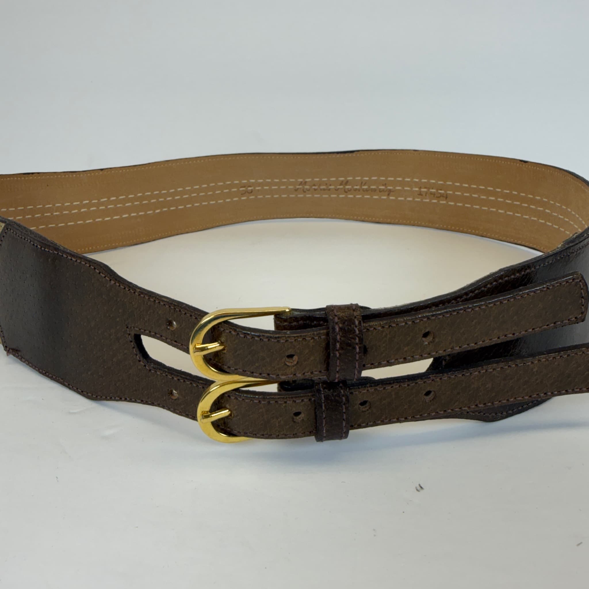 Morris Moskowitz Leather Double Buckle Belt Women's Size 30 Gold Tone Hardware - Thumbnail 3