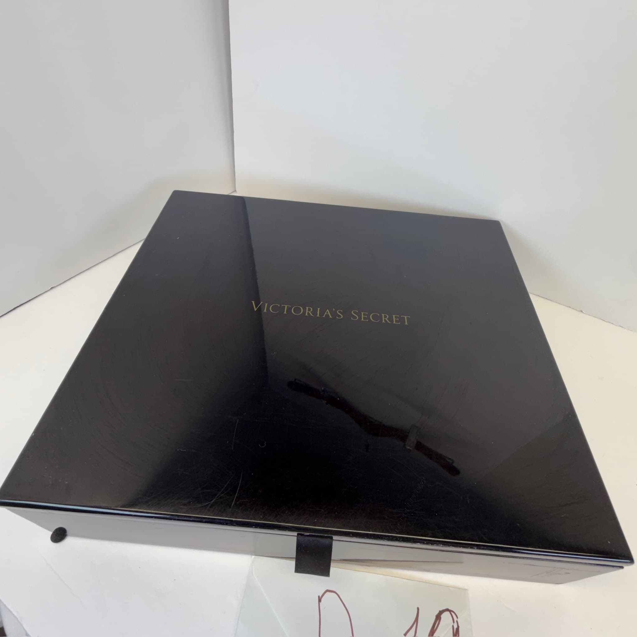 Victoria's Secret Black Lacquered Jewelry Organizer Box Hinged Lid Divided