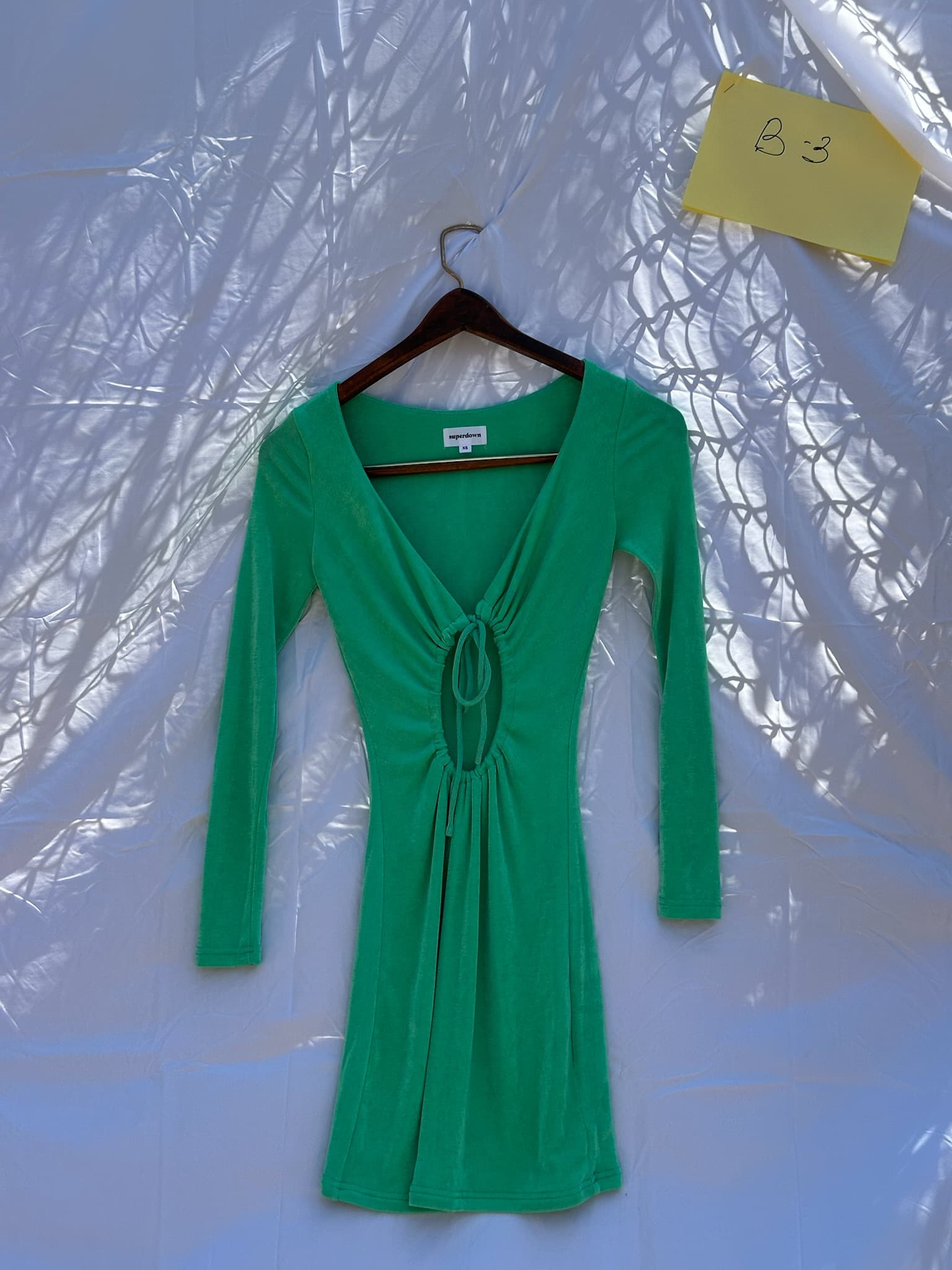 Superdown Ruched Front Long Sleeve Mini Dress Green XS Cut-Out