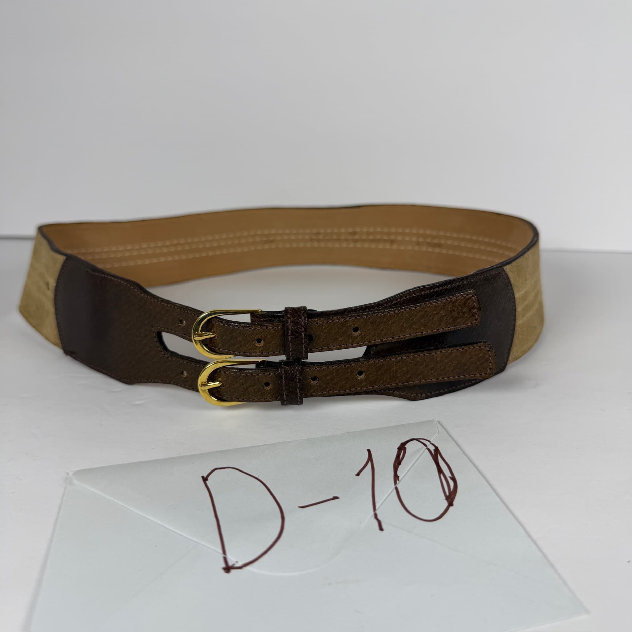 Morris Moskowitz Leather Double Buckle Belt Women's Size 30 Gold Tone Hardware - Thumbnail 2