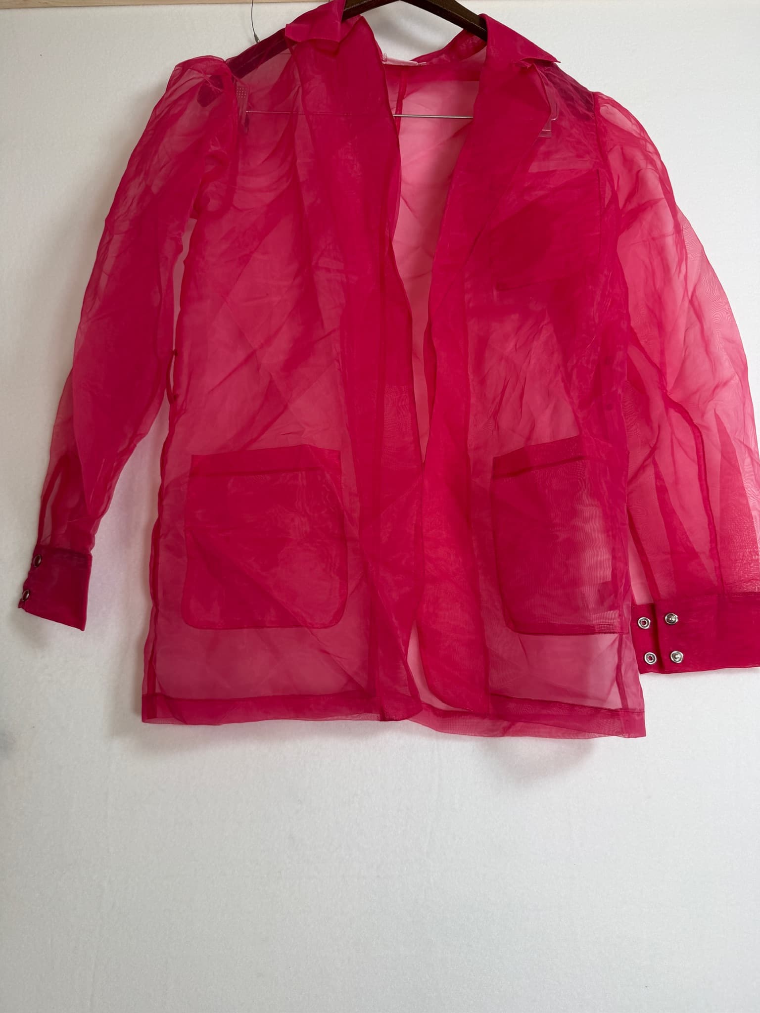 LOVERS + FRIENDS Sheer Pink Button-Up Shirt Women's XS Long Sleeve Pockets