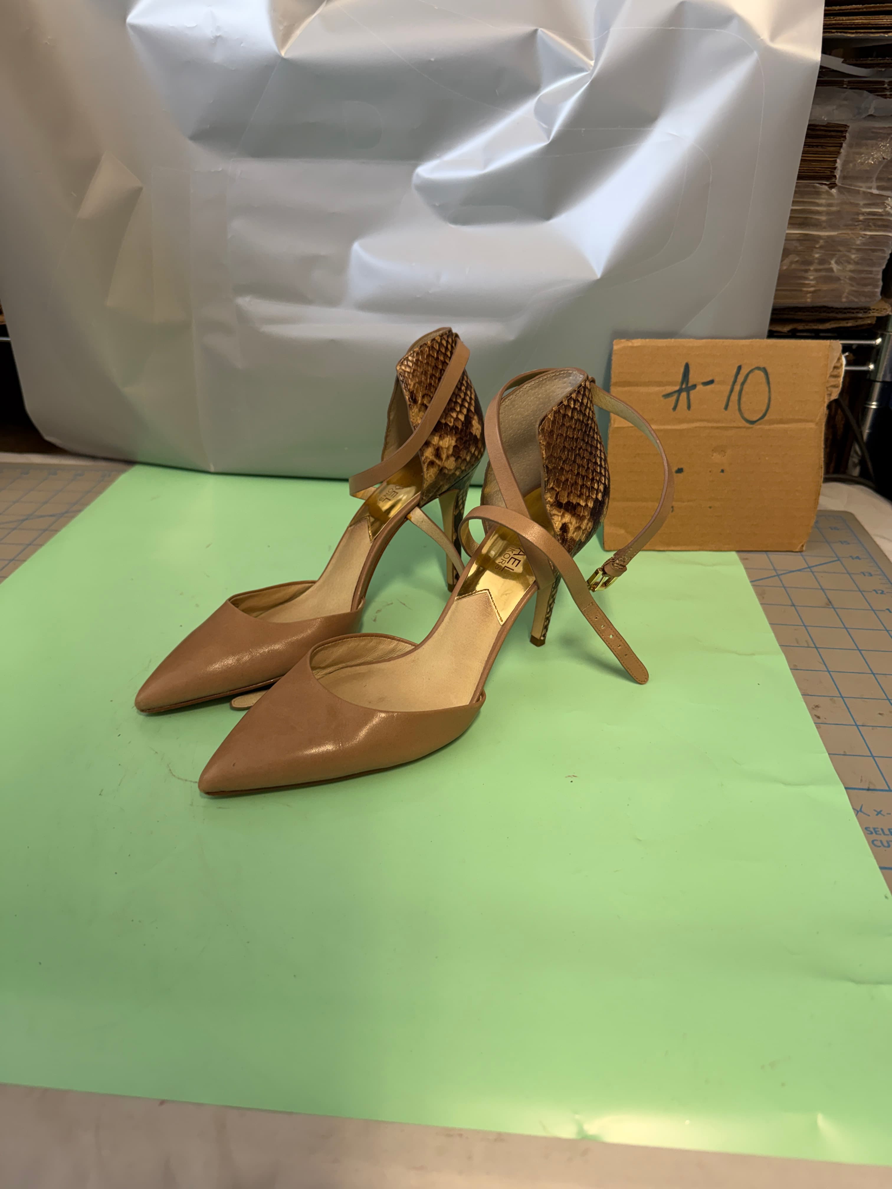 Michael Kors Women's Nude Leather Snake Print Ankle Strap Heels Size 8M