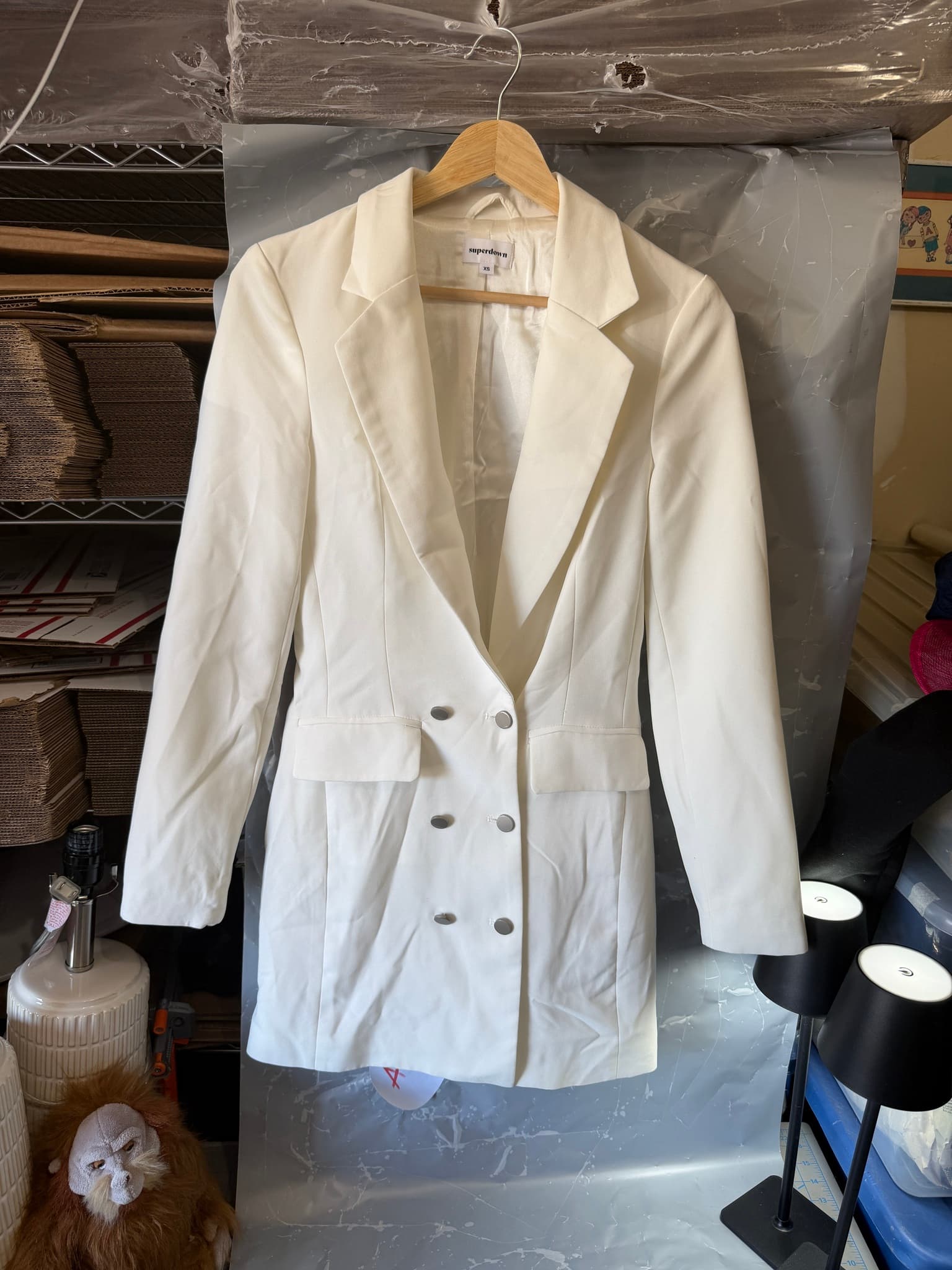 Superdown Women's White Double-Breasted Blazer Dress XS