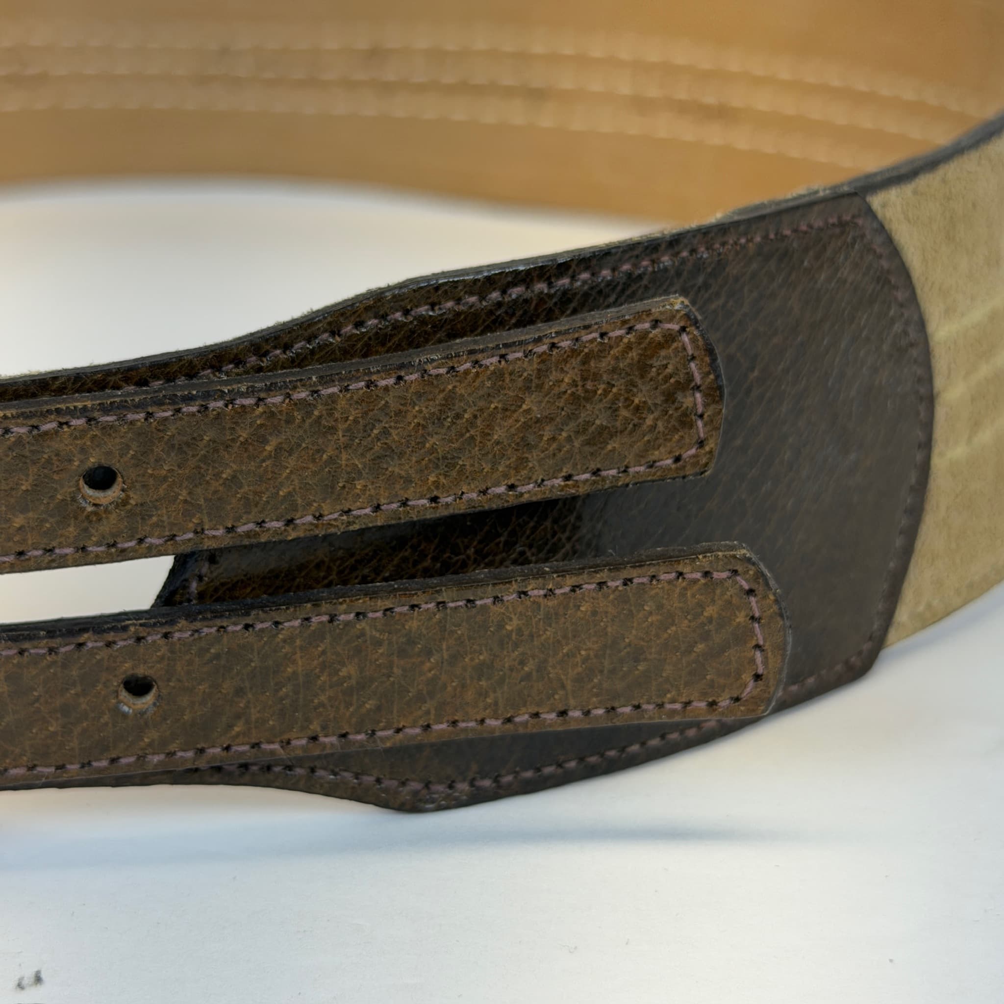 Morris Moskowitz Leather Double Buckle Belt Women's Size 30 Gold Tone Hardware - Thumbnail 5