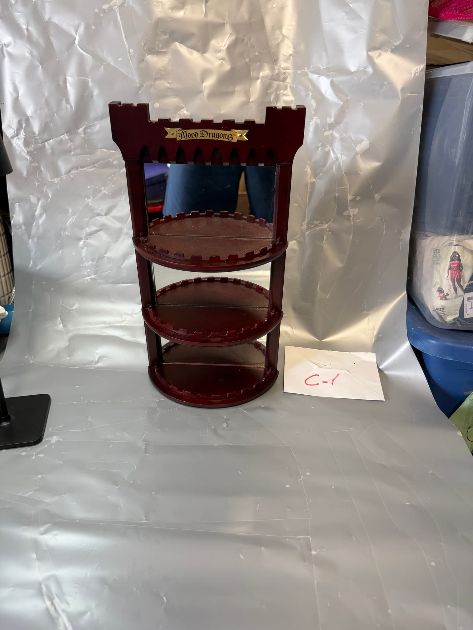 Franklin Mint Mood Dragons 3-Tier Mirrored Display Stand Castle Wood Decor