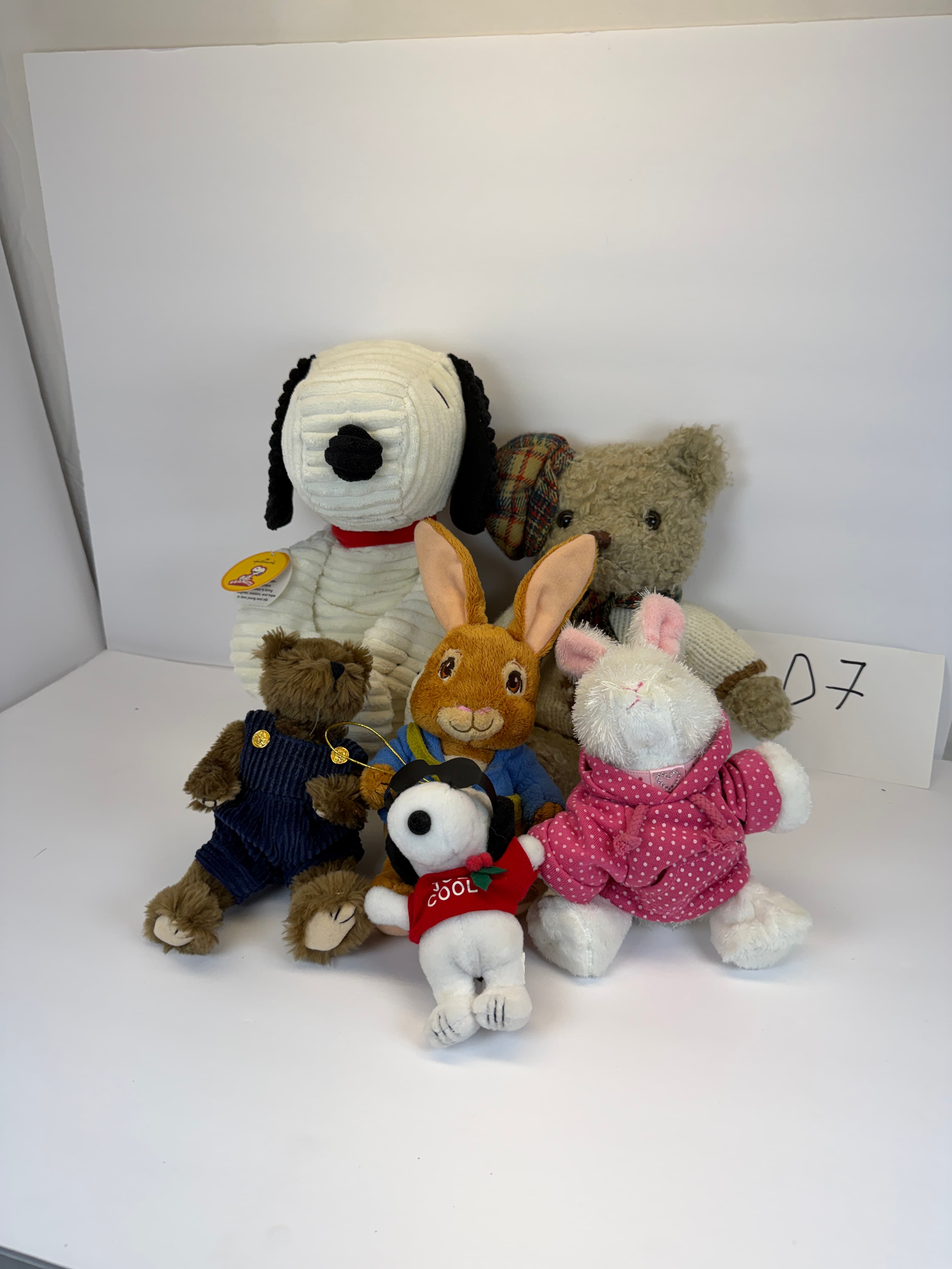 Lot of 6 Plush Toys Snoopy Peter Rabbit Teddy Bear Bunny Stuffed Animals