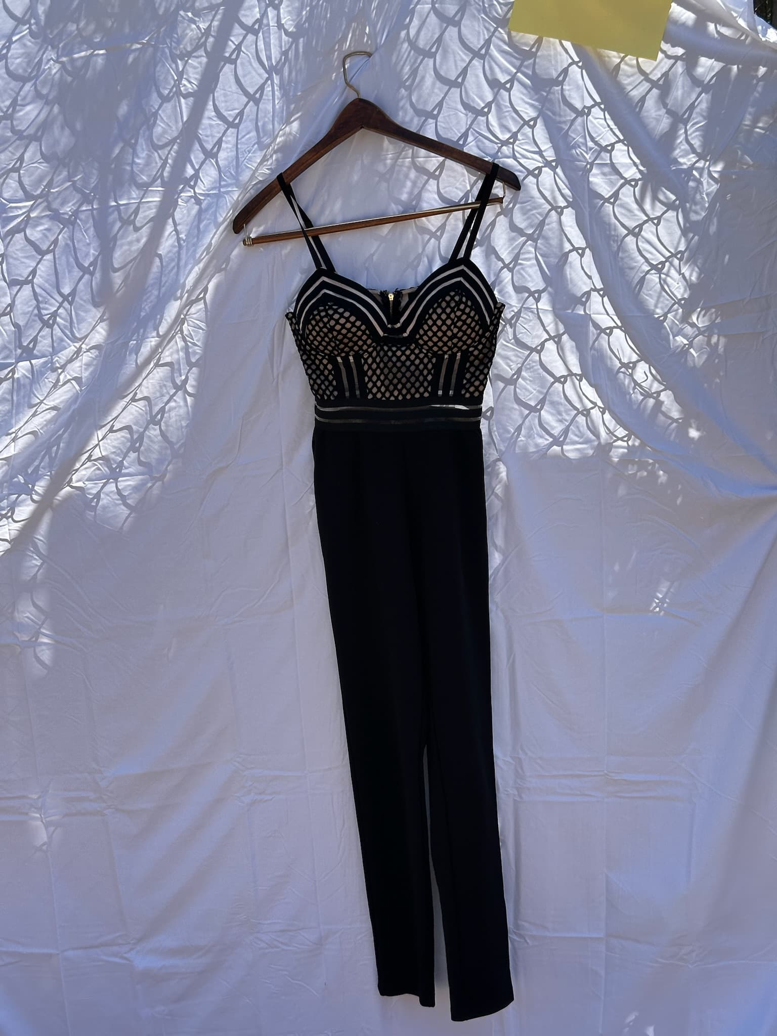 ENTRY Black Mesh Detail Zipper Front Jumpsuit Women's Size S