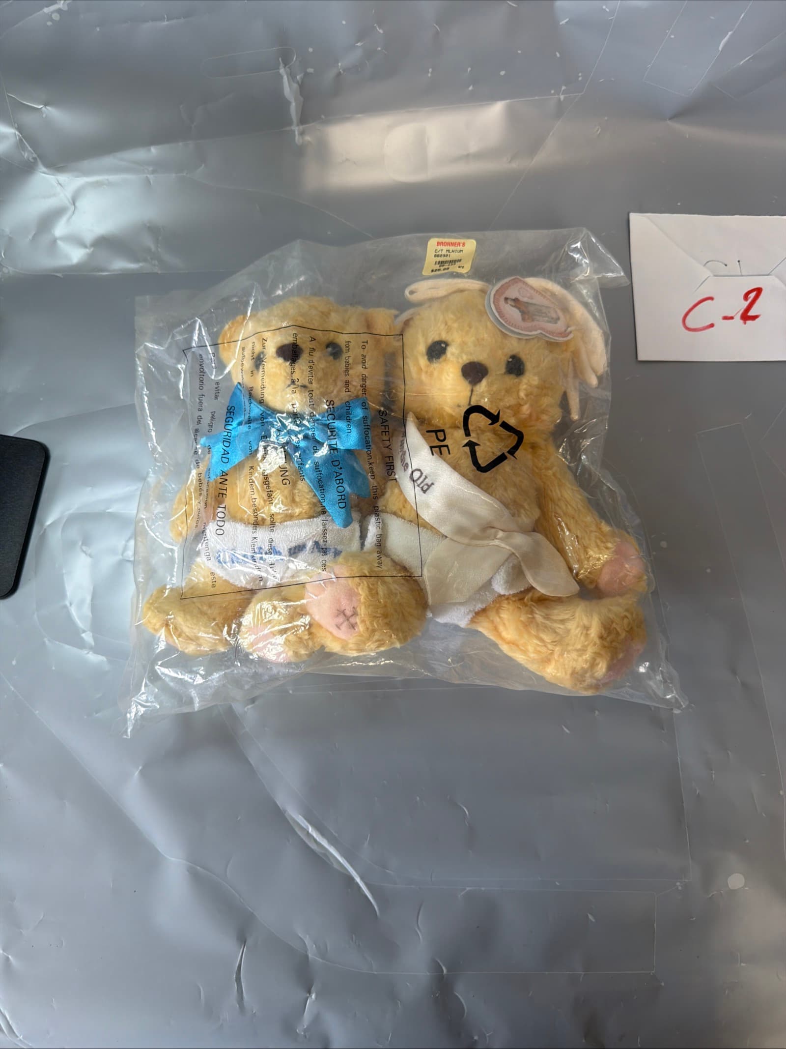 Steiff Millennium Teddy Bear Pair 1999/2000 Blue Bow Diaper Plush Collectible