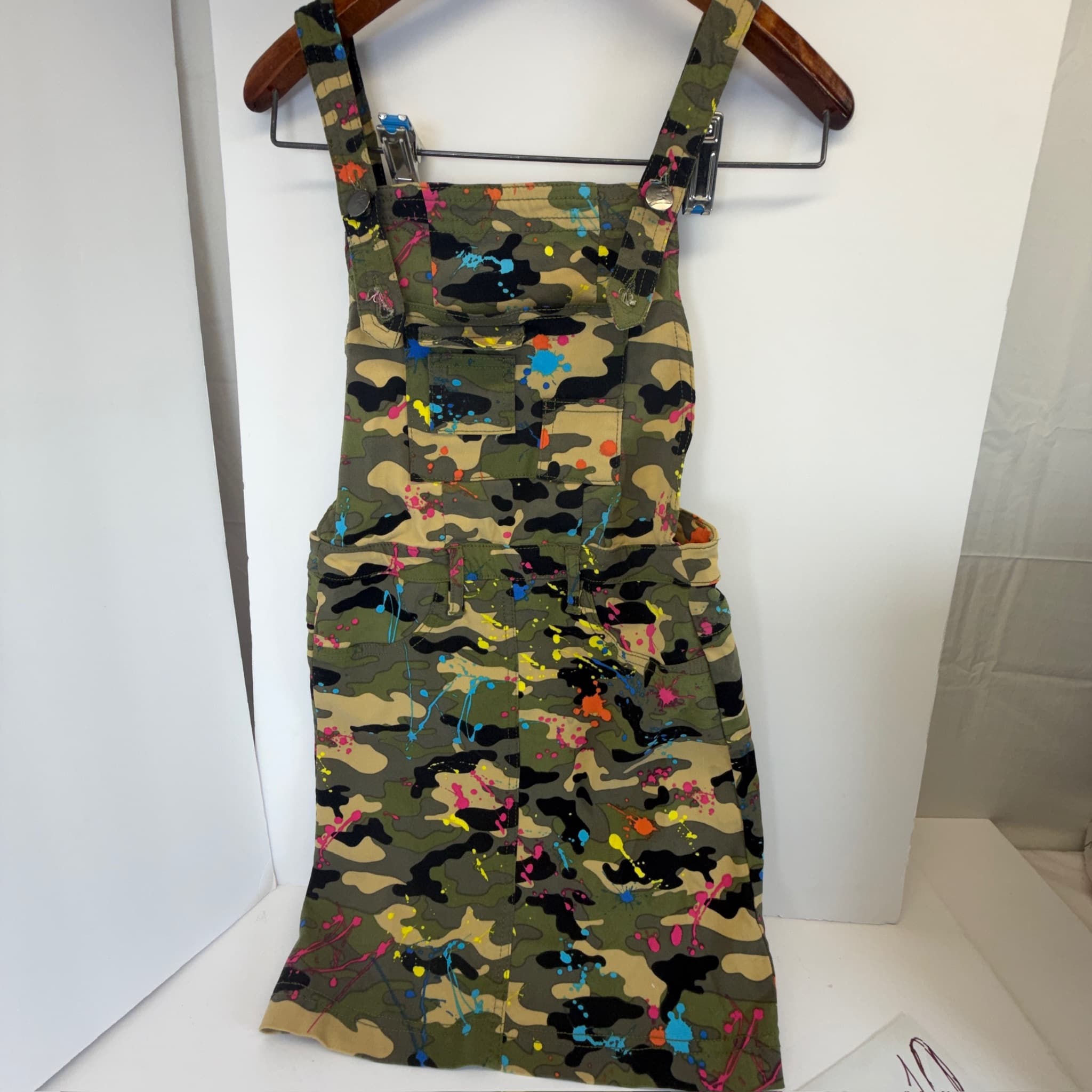 Like an Angel Girls Camo Paint Splatter Overall Dress Size 10/12