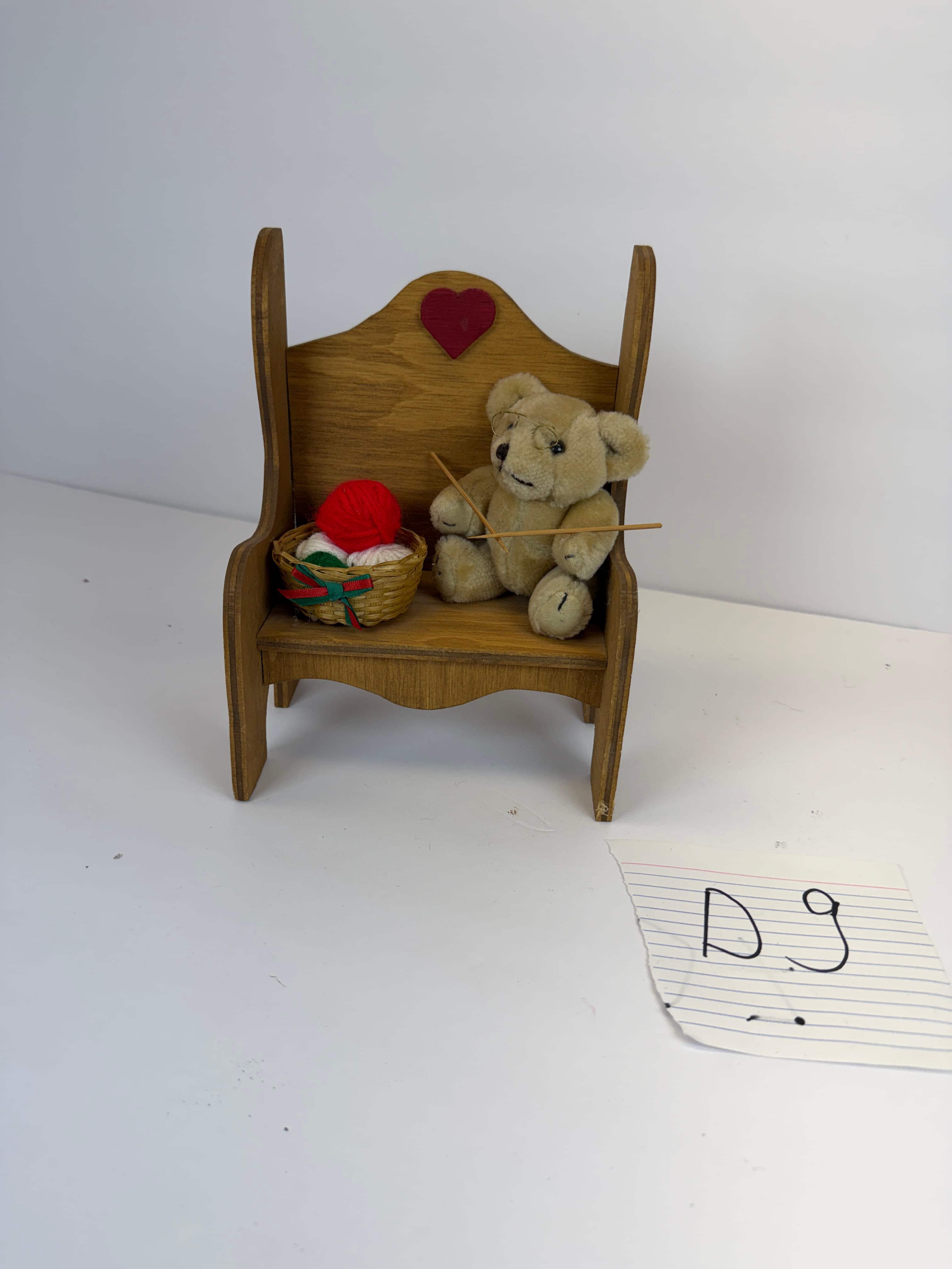 Teddy Bear Knitting Basket Bench Decor Stuffed Animal Collectible Toy
