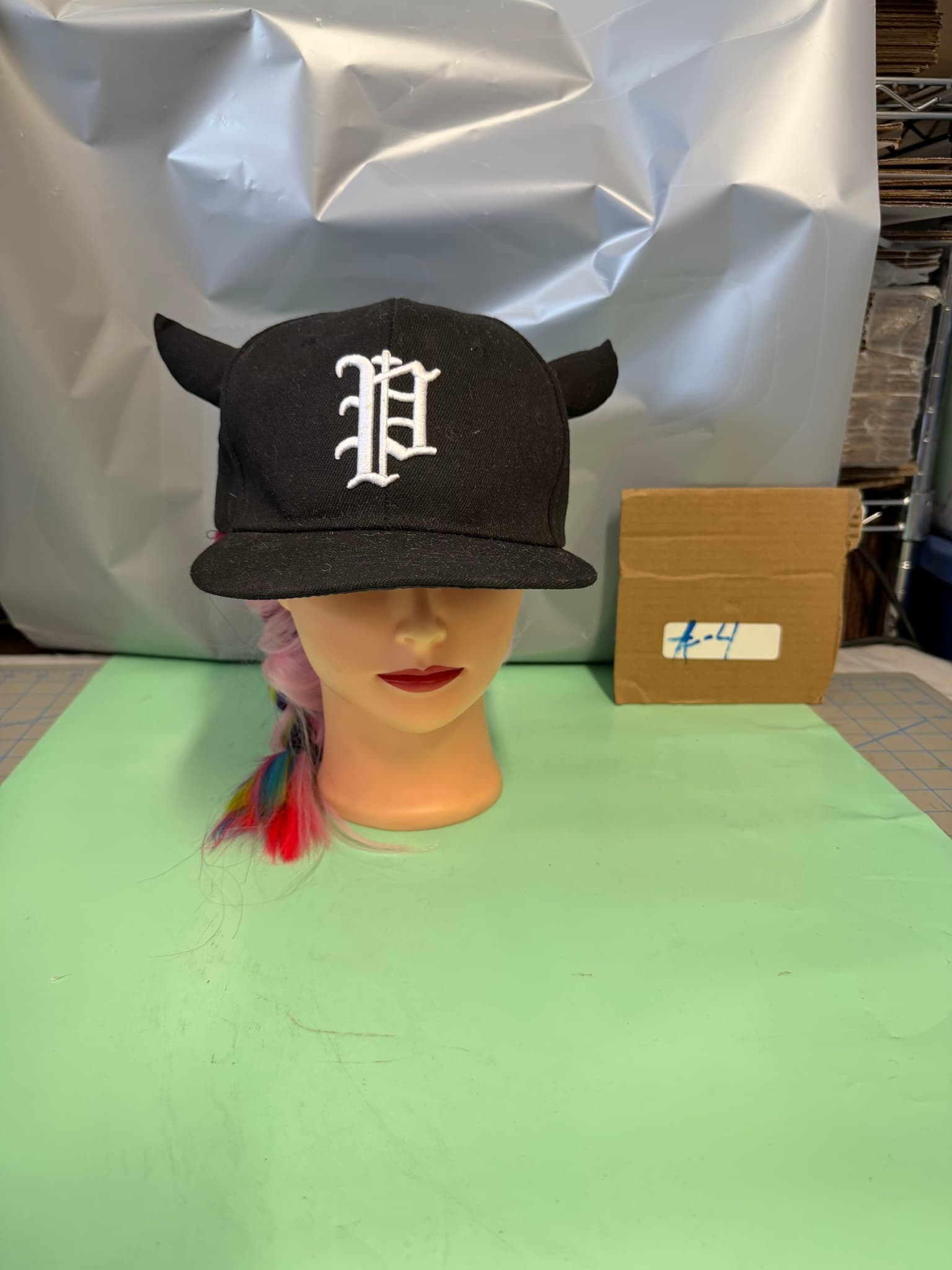 Black Devil Horn Baseball Cap White P Logo Adjustable Strapback Novelty Hat