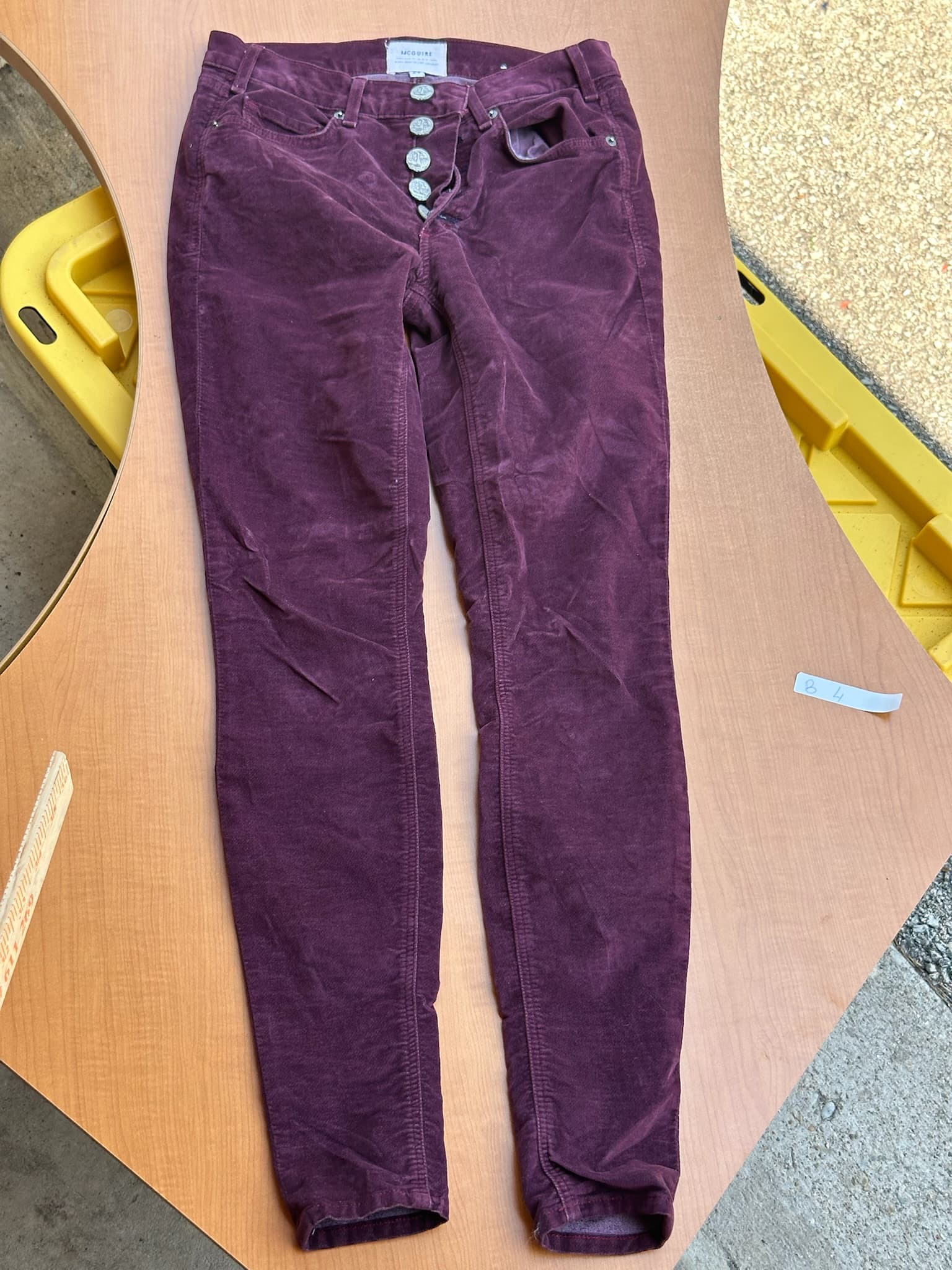McGuire Velvet Skinny Jeans Women's Size 27 Button Fly Purple