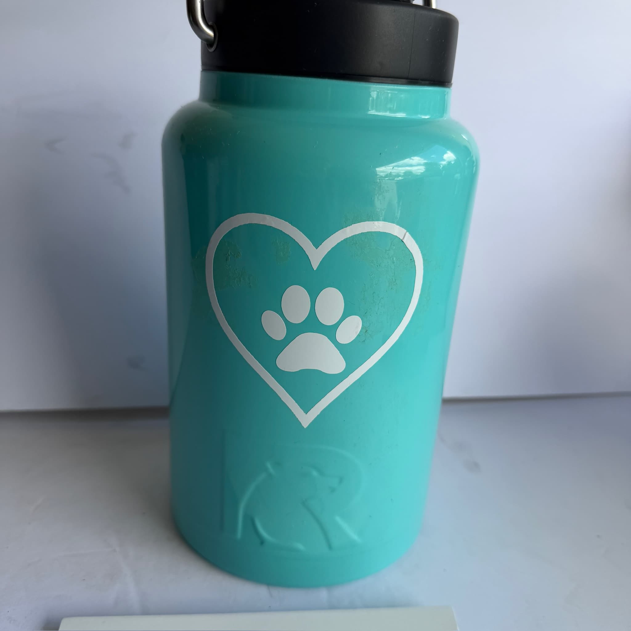 RTIC Teal Insulated Water Bottle 32-64oz Handle Heart Paw Print Used
