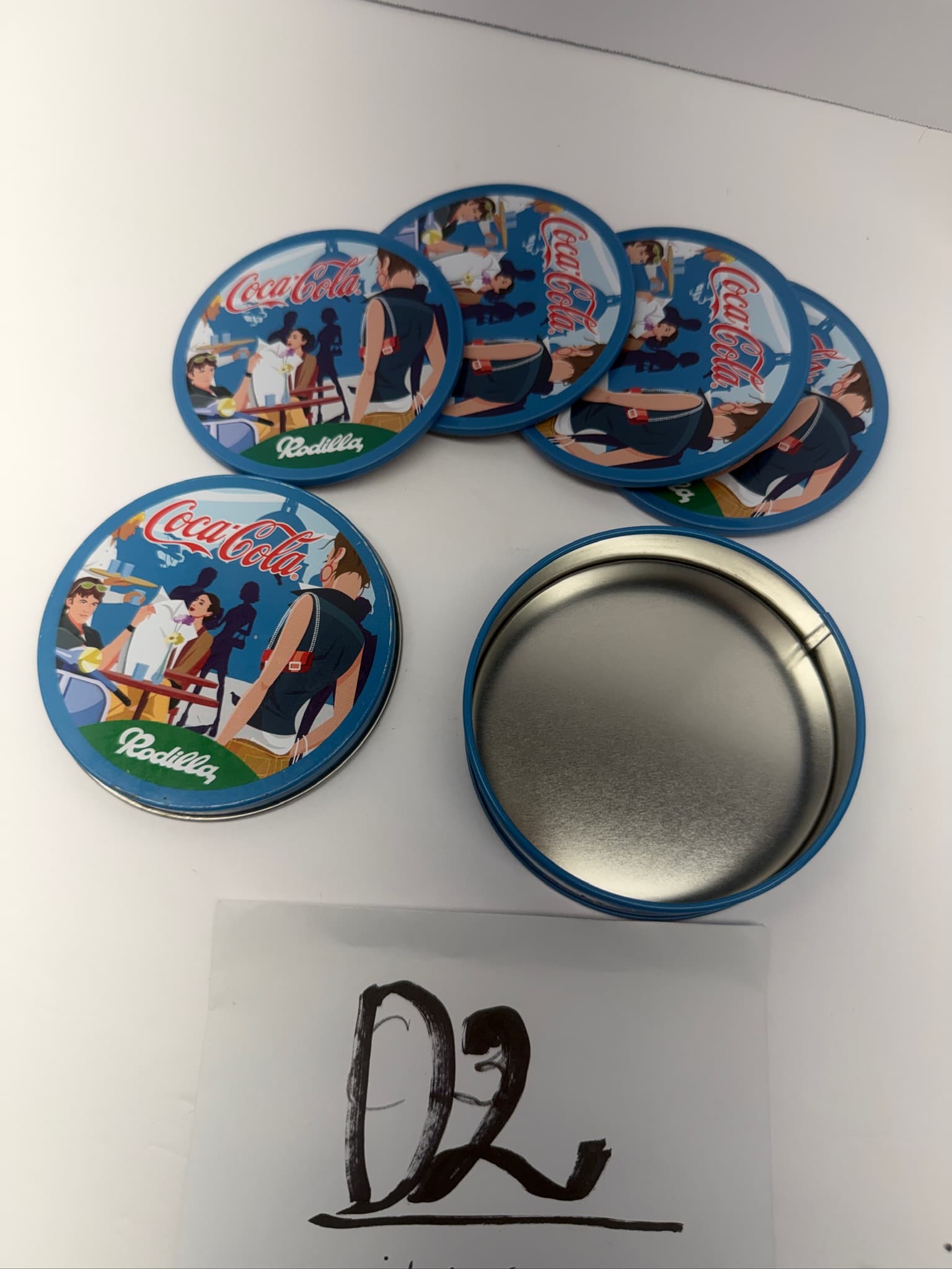 Coca-Cola Rodilla Coasters Set w/ Tin Storage - 5 Pcs - Used - Good