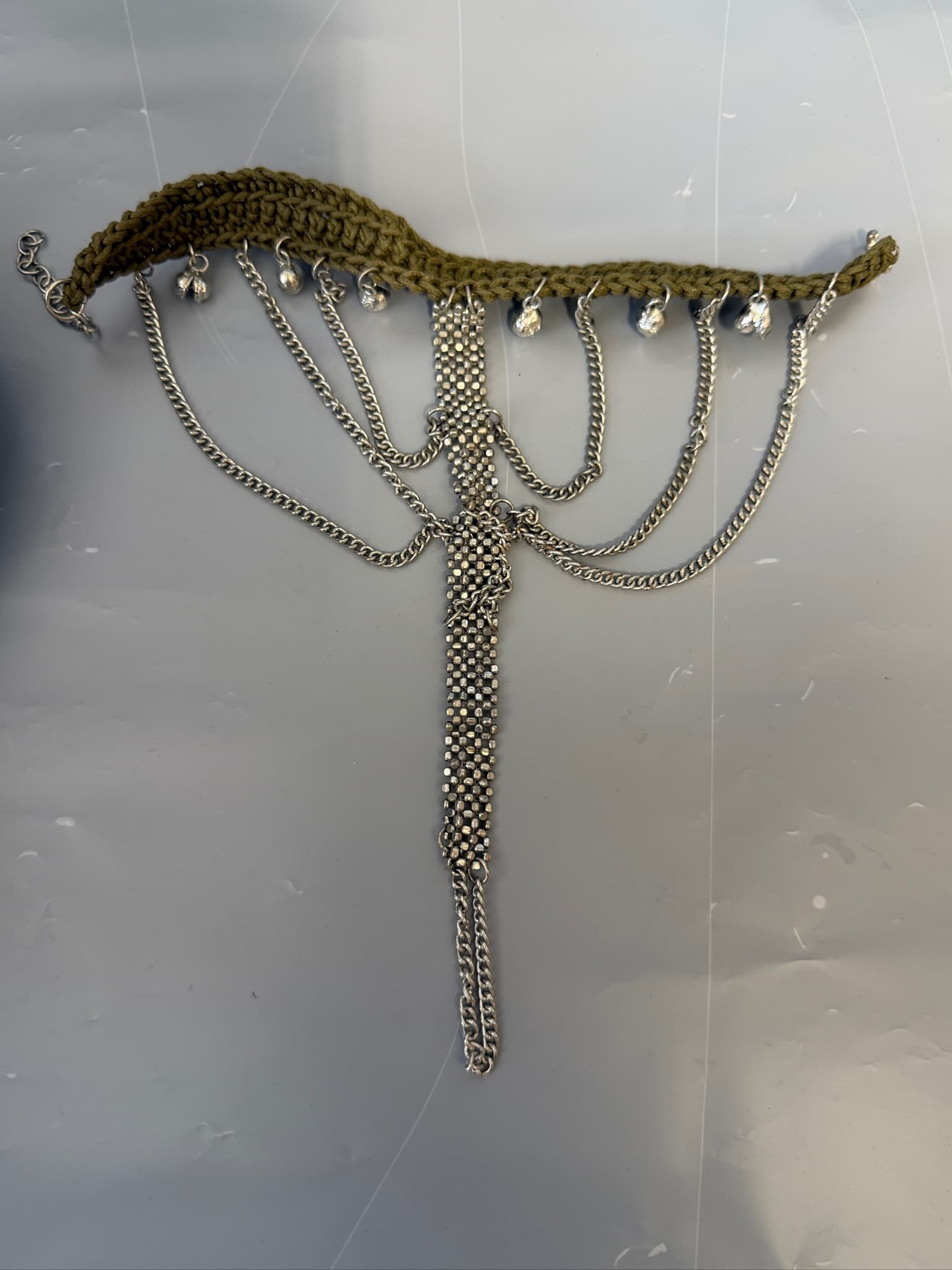 Bohemian Crocheted Belly Chain Belt Silver Tone Chains Bell Charms