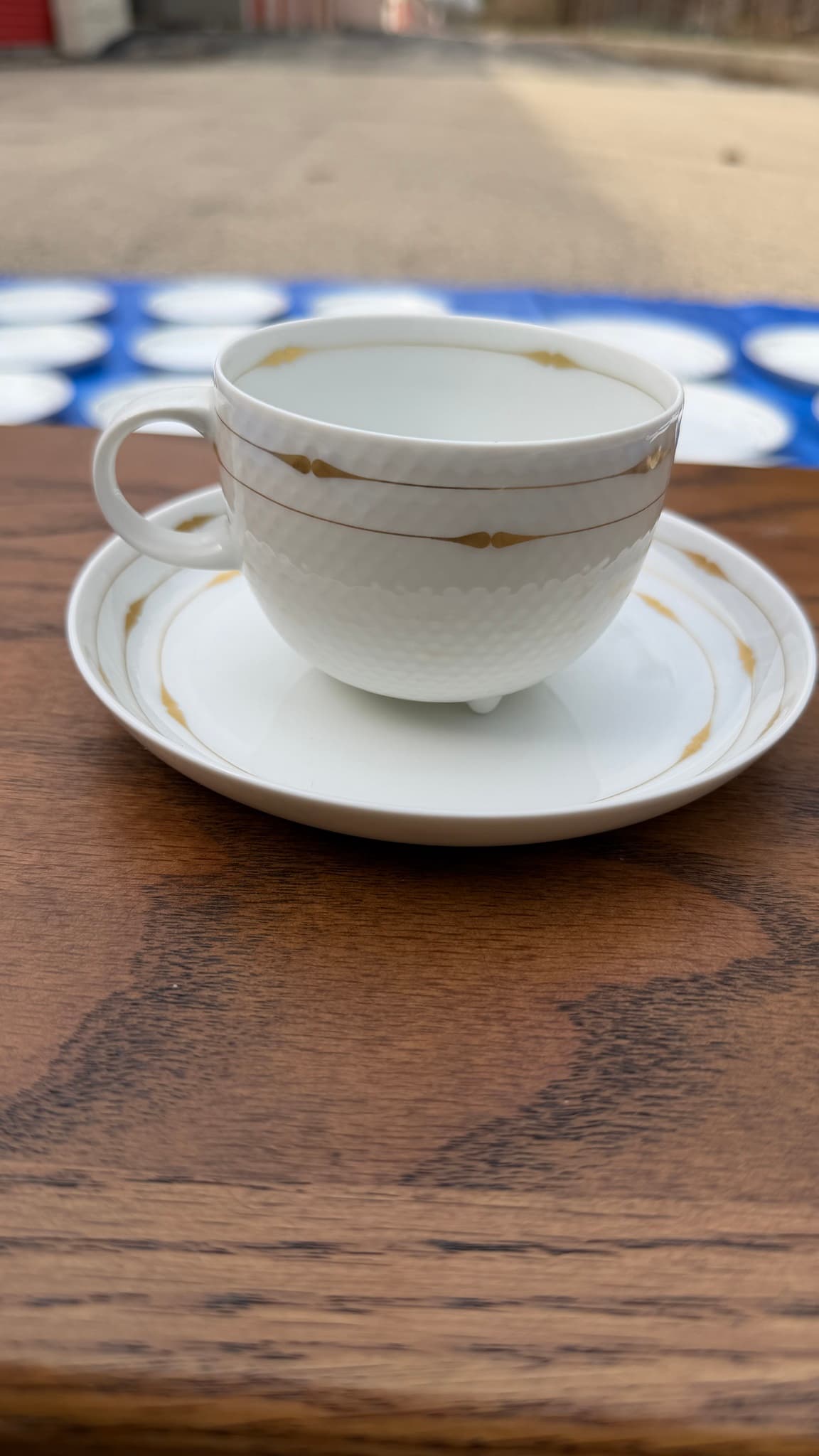Rosenthal Studio-Linie Teacup & Saucer Set Porcelain Gold Trim Textured Germany