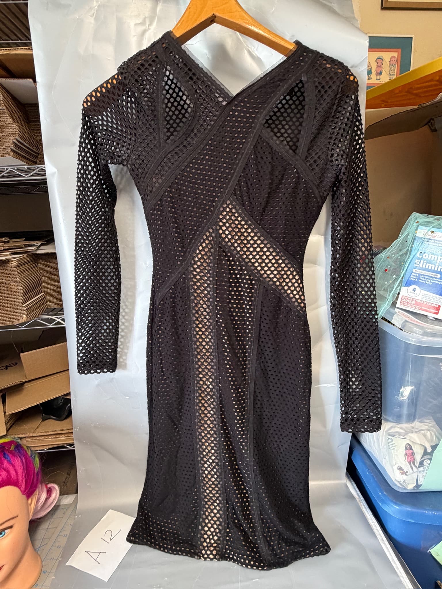 BCBGMAXAZRIA Black Mesh Overlay Long Sleeve Sheath Dress Women's Size XS