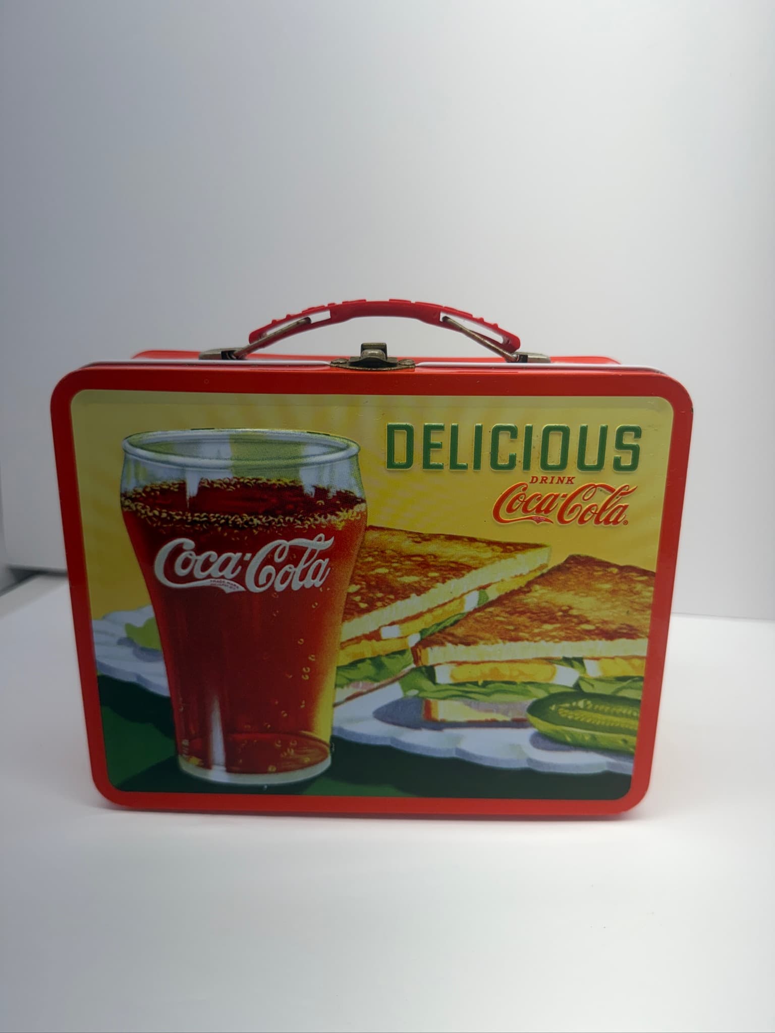 Coca-Cola Tin Lunch Box Vintage Delicious Refreshing Metal Handle Collectible